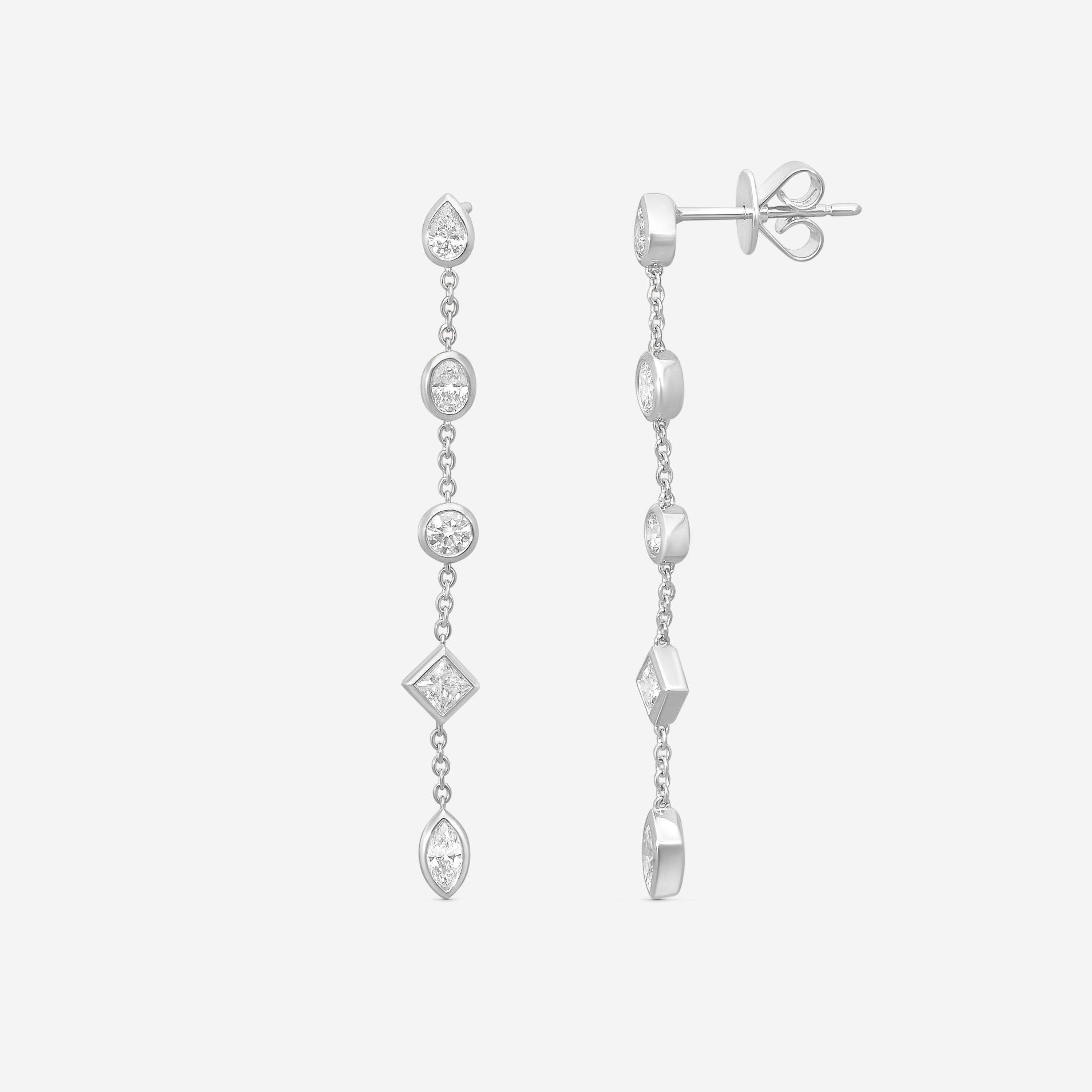 Mémoire Cascade 18K White Gold Mixed Fancy Shape Diamond Drop Earrings FEZY159-W — view 3