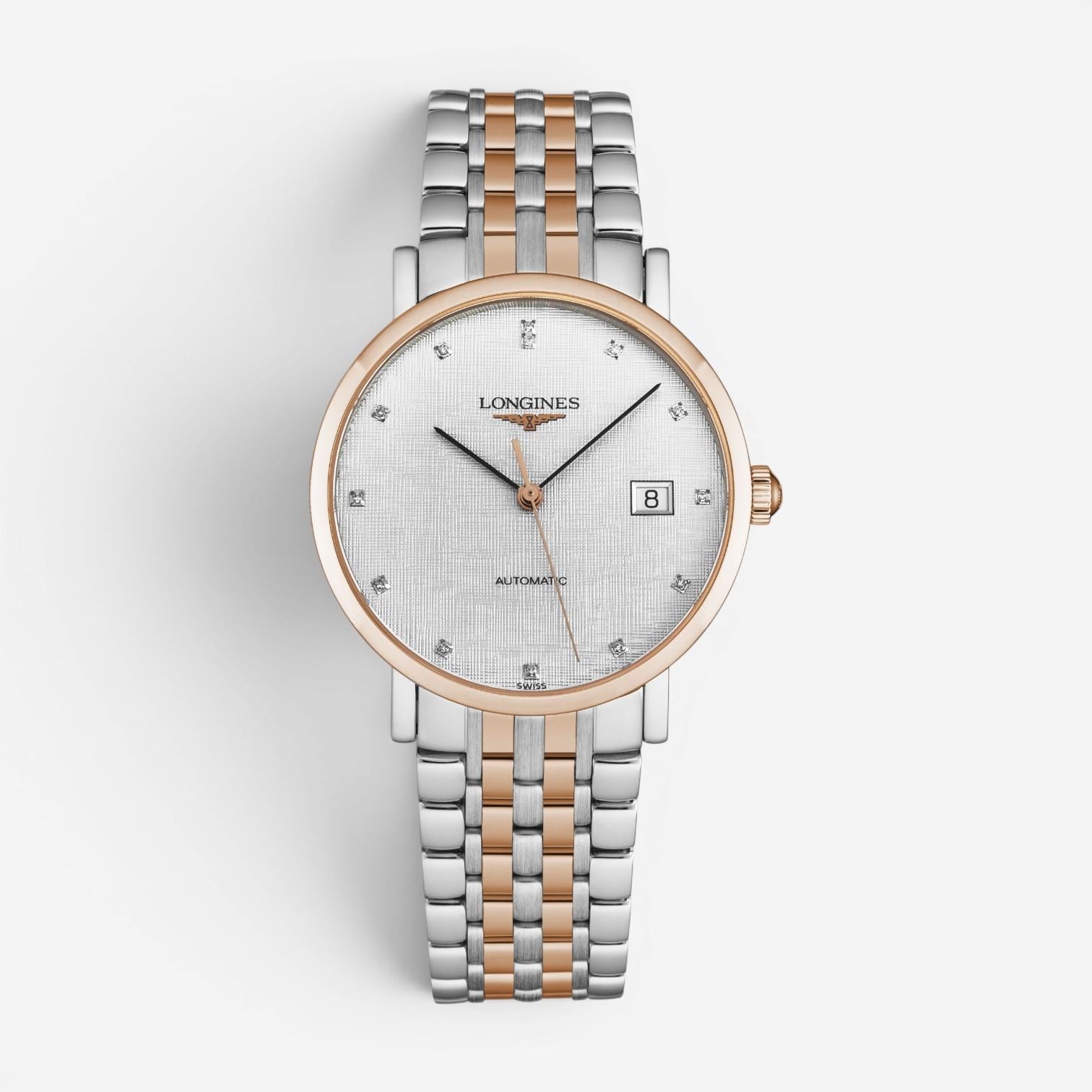 Longines Elegant Stainless Steel & 18K Rose Gold Automatic Ladies Watch L4.809.5