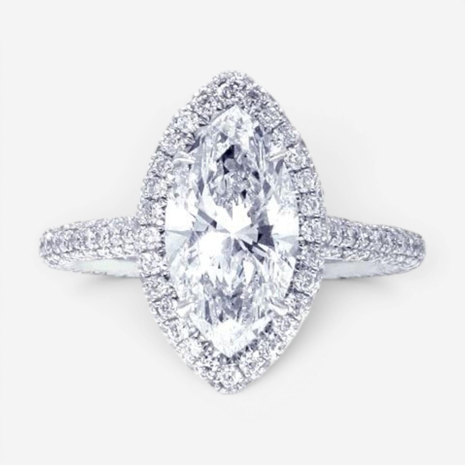 Diana M. Jewels Marquise Cut Halo Platinum Diamond Engagement Ring Sz. 6 MQ370