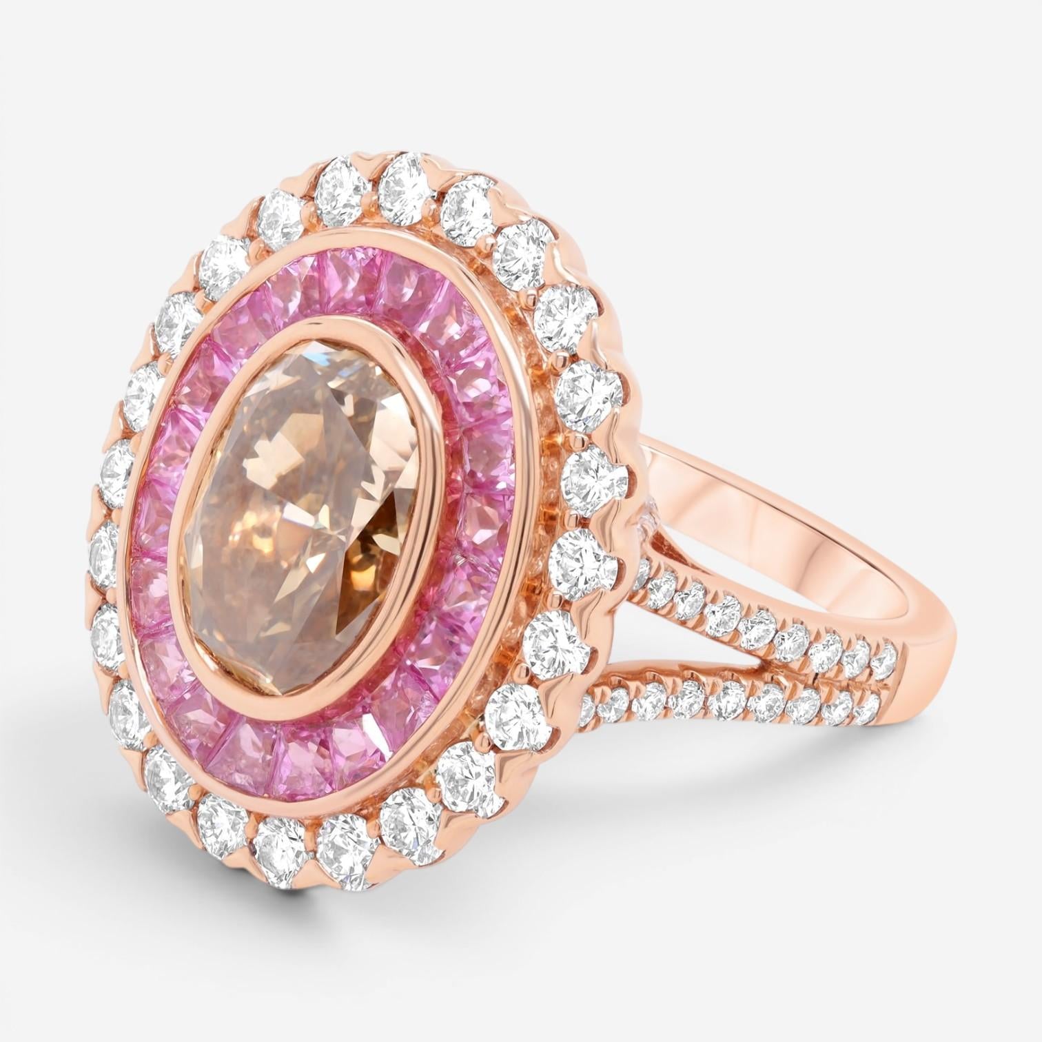 Diana M. Jewels Split Shank 18K Rose Gold Diamond Engagement Ring Sz. 6.5 OV207 — view 3