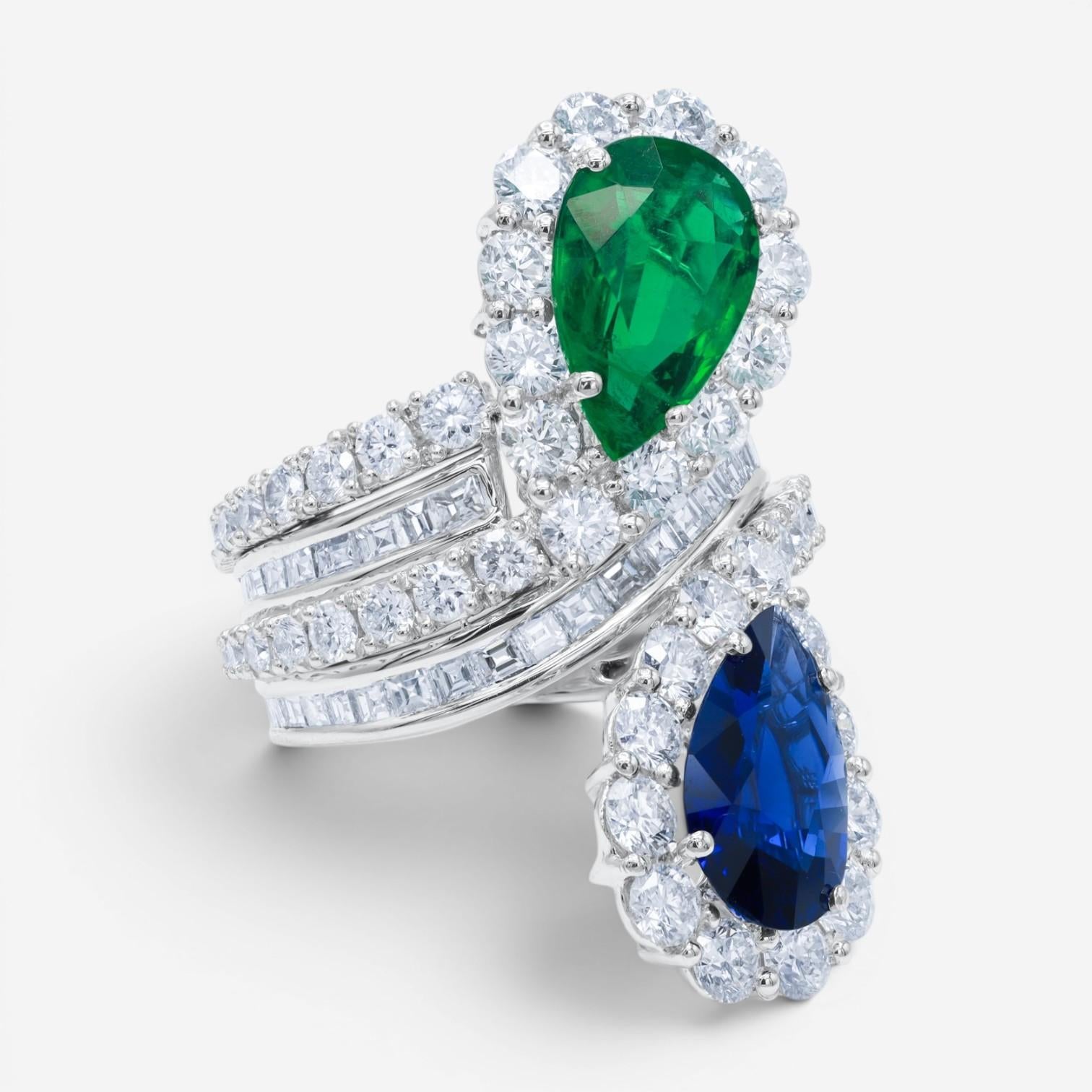Diana M. Jewels Platinum Sapphire & Emerald Spiral Ring CSR81 — view 2