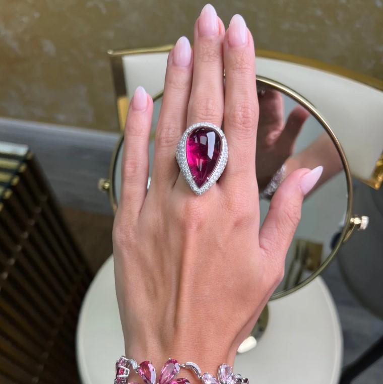 Diana M. Jewels 18K White Gold Tourmaline & Diamond Statement Ring Sz. 6 CSR51 — view 2