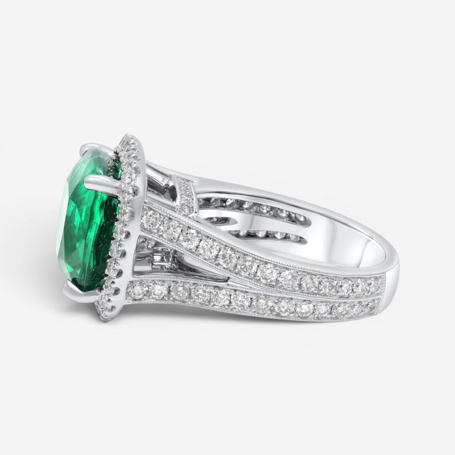Diana M. Jewels 18K White Gold Emerald & Diamond Statement Ring Sz. 6.5 EDR324 — view 3