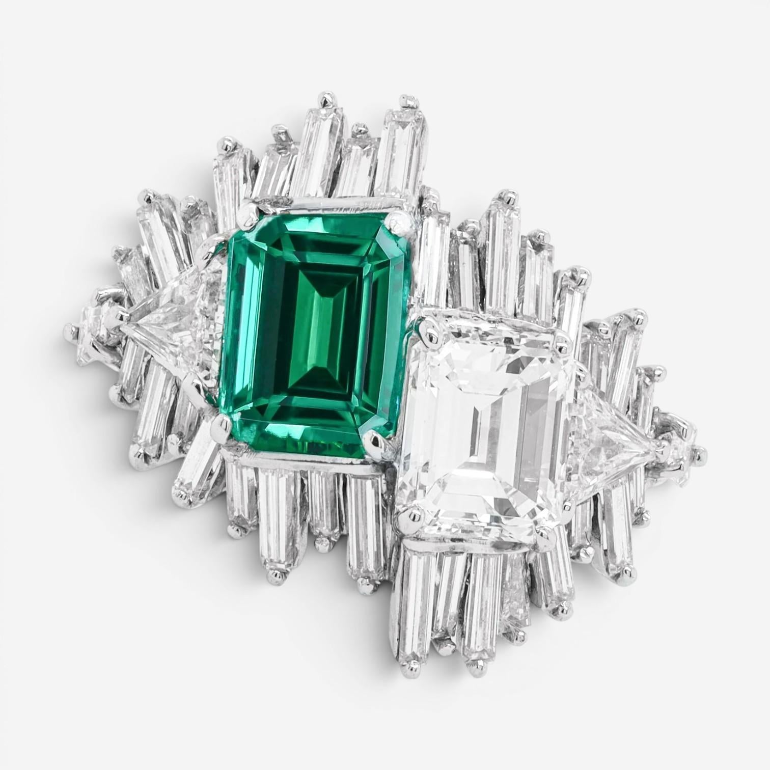 Diana M. Jewels Platinum Emerald & Diamond Statement Ring EDR310