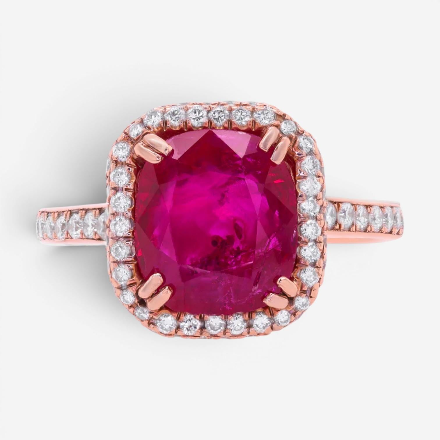 Diana M. Jewels 14K Rose Gold Ruby & Diamond Statement Ring Sz. 6 RDR182