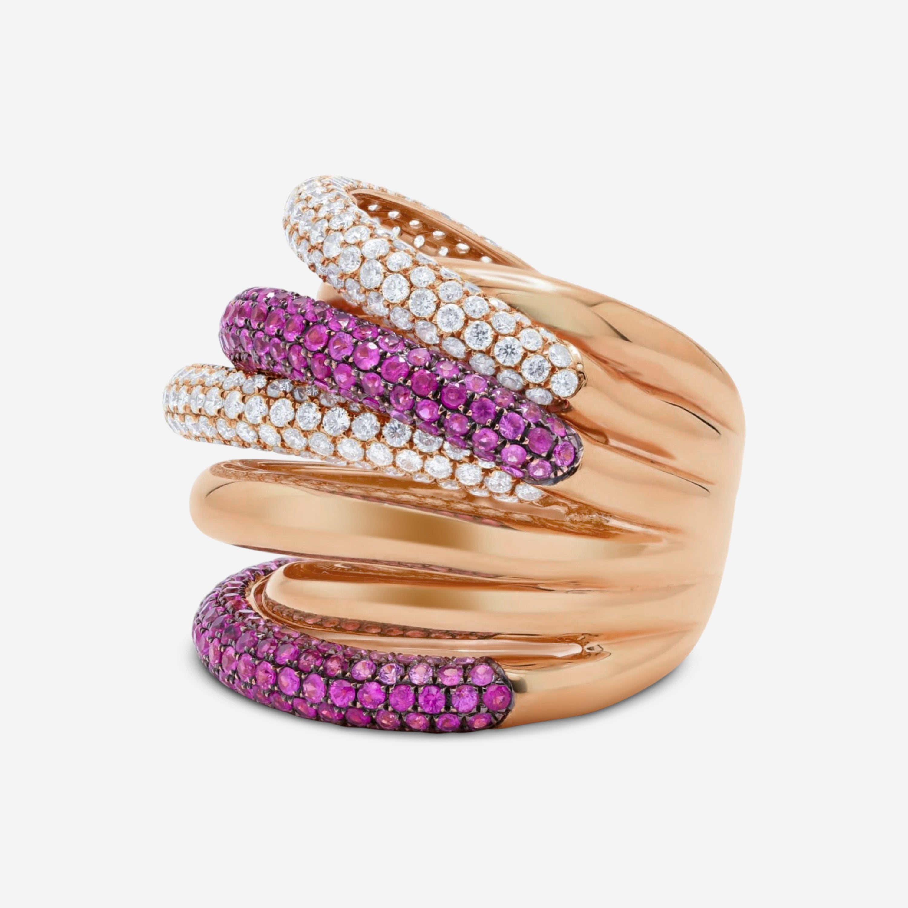 Diana M. Jewels 18K Rose Gold Sapphire & Diamond Band Ring Sz. 6.5 R13809C-5 — view 2