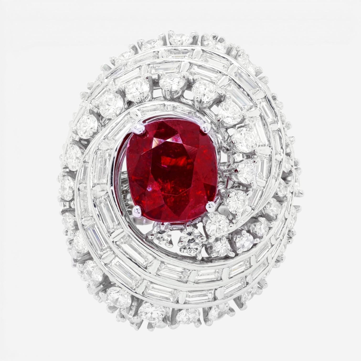 Diana M. Jewels 18K White Gold Ruby & Diamond Statement Ring CSR76