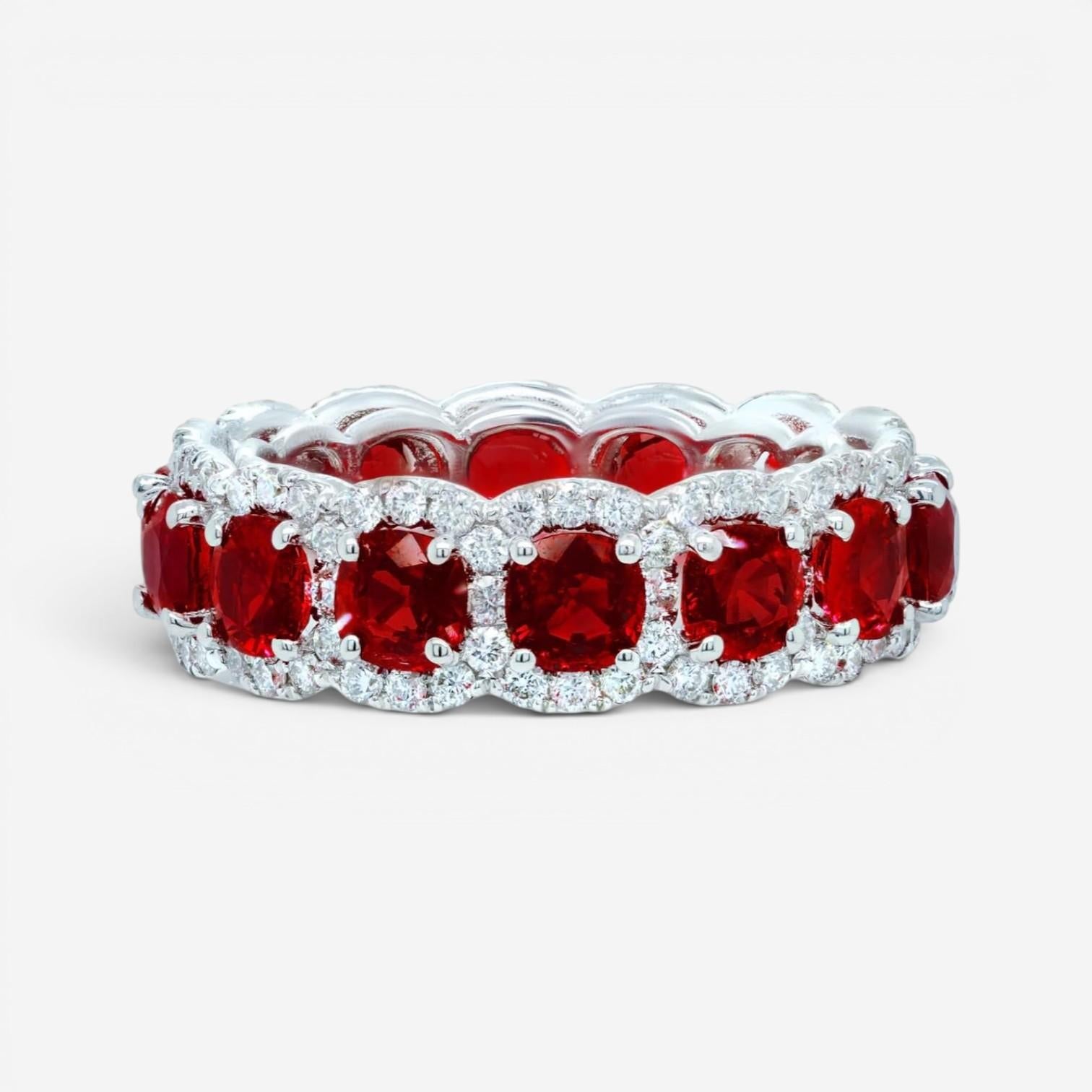 Diana M. Jewels 18K White Gold Ruby & Diamond Halo Band Ring Sz. 6 WB5151