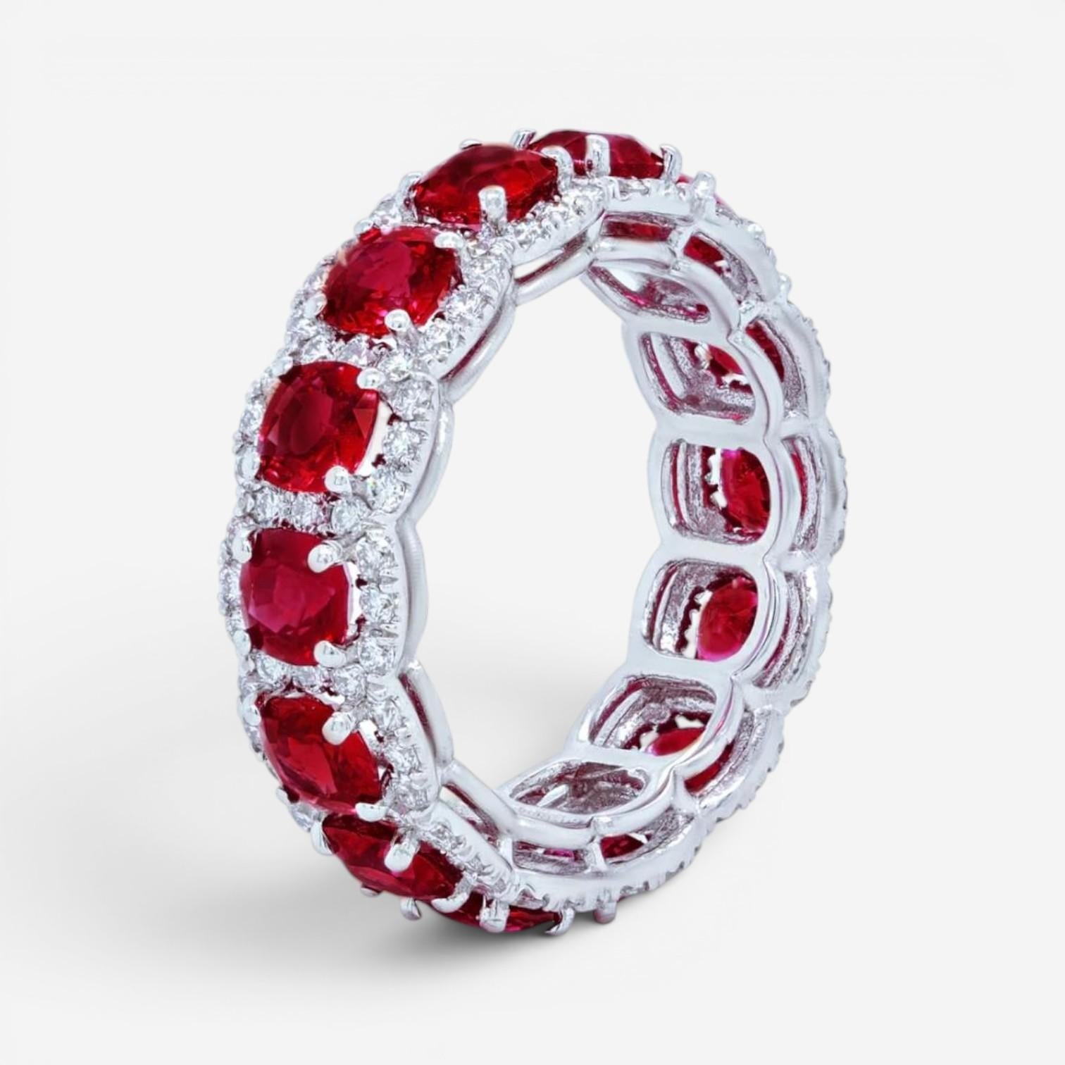 Diana M. Jewels 18K White Gold Ruby & Diamond Halo Band Ring Sz. 6 WB5151 — view 2