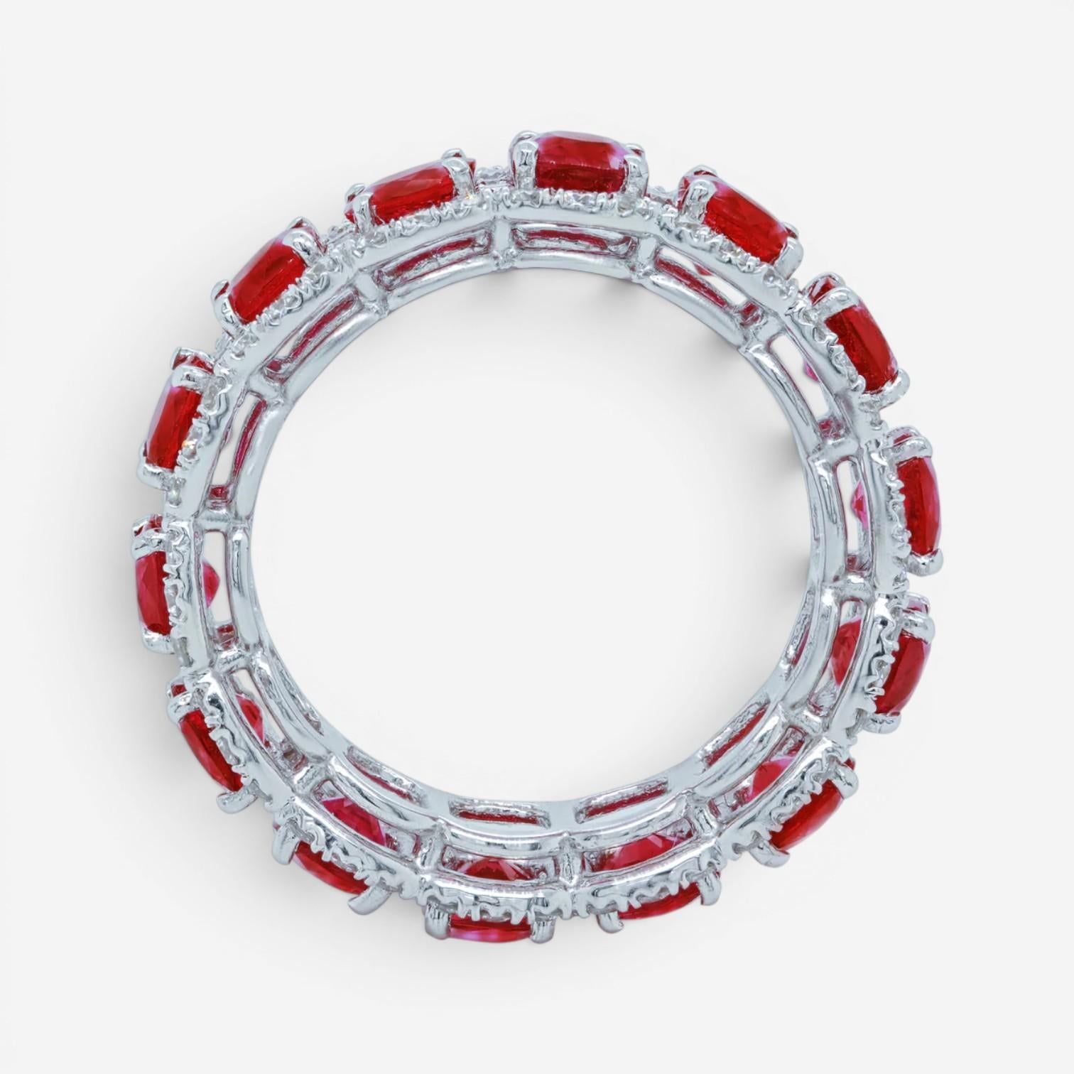 Diana M. Jewels 18K White Gold Ruby & Diamond Halo Band Ring Sz. 6 WB5151 — view 3