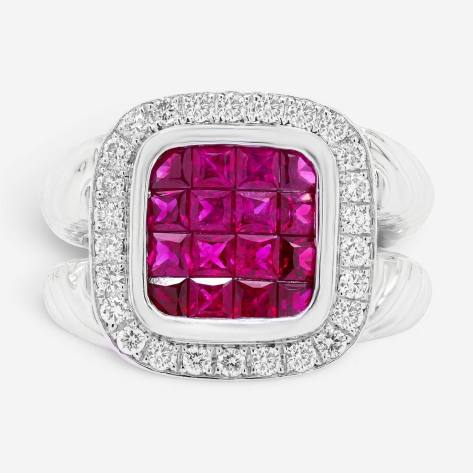 Diana M. Jewels 18K White Gold Ruby & Diamond Fashion Statement Ring Sz. 6 RDR81