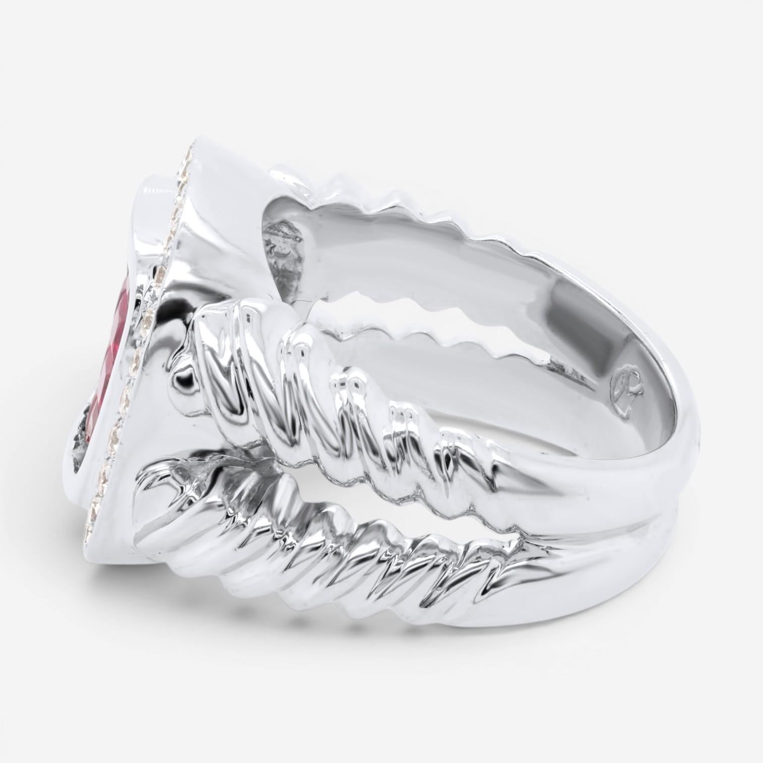Diana M. Jewels 18K White Gold Ruby & Diamond Fashion Statement Ring Sz. 6 RDR81 — view 2
