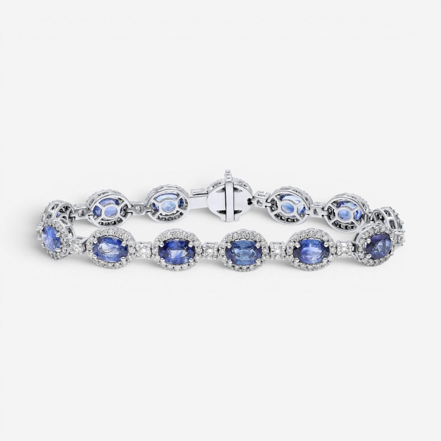 Diana M. Jewels 18K White Gold Sapphire & Diamond Link Bracelet DBR2897