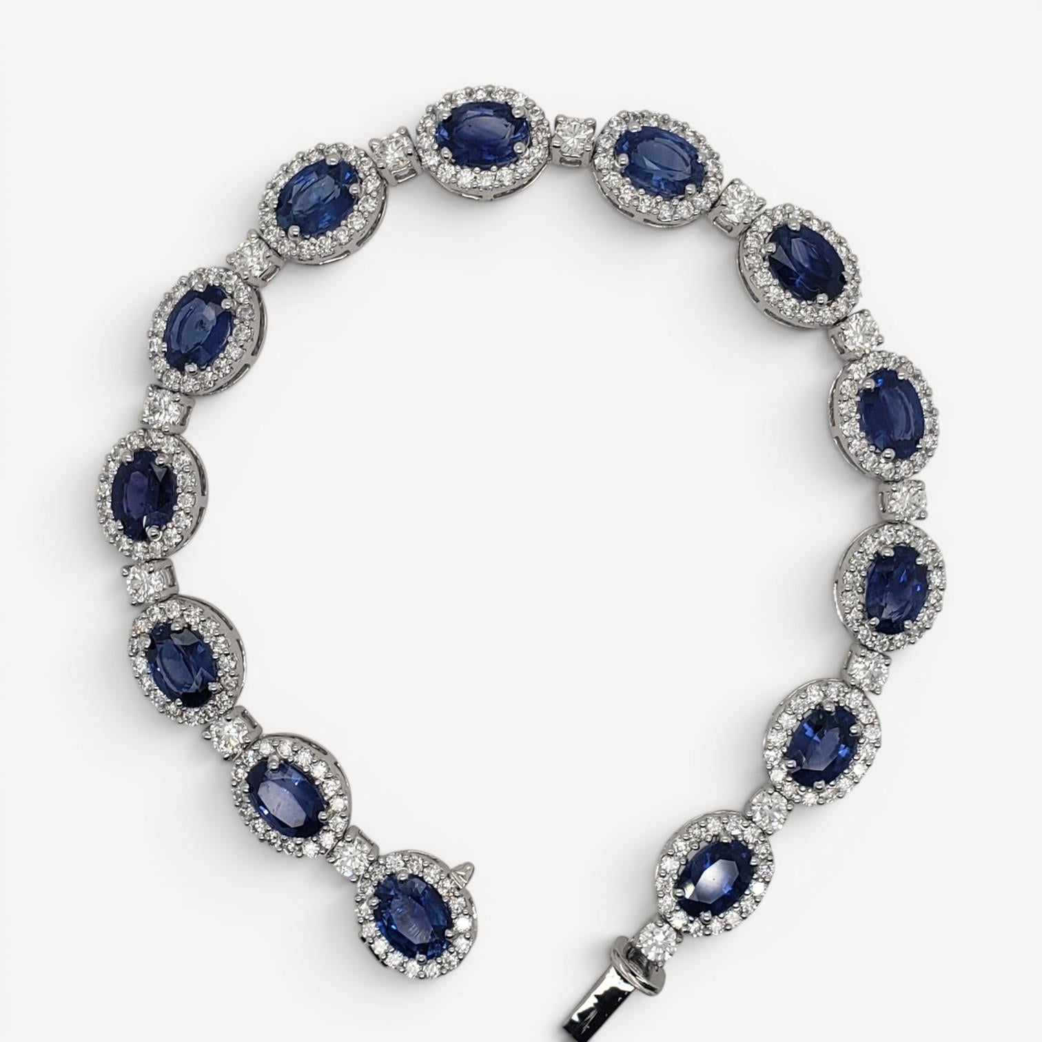 Diana M. Jewels 18K White Gold Sapphire & Diamond Link Bracelet DBR2897 — view 2