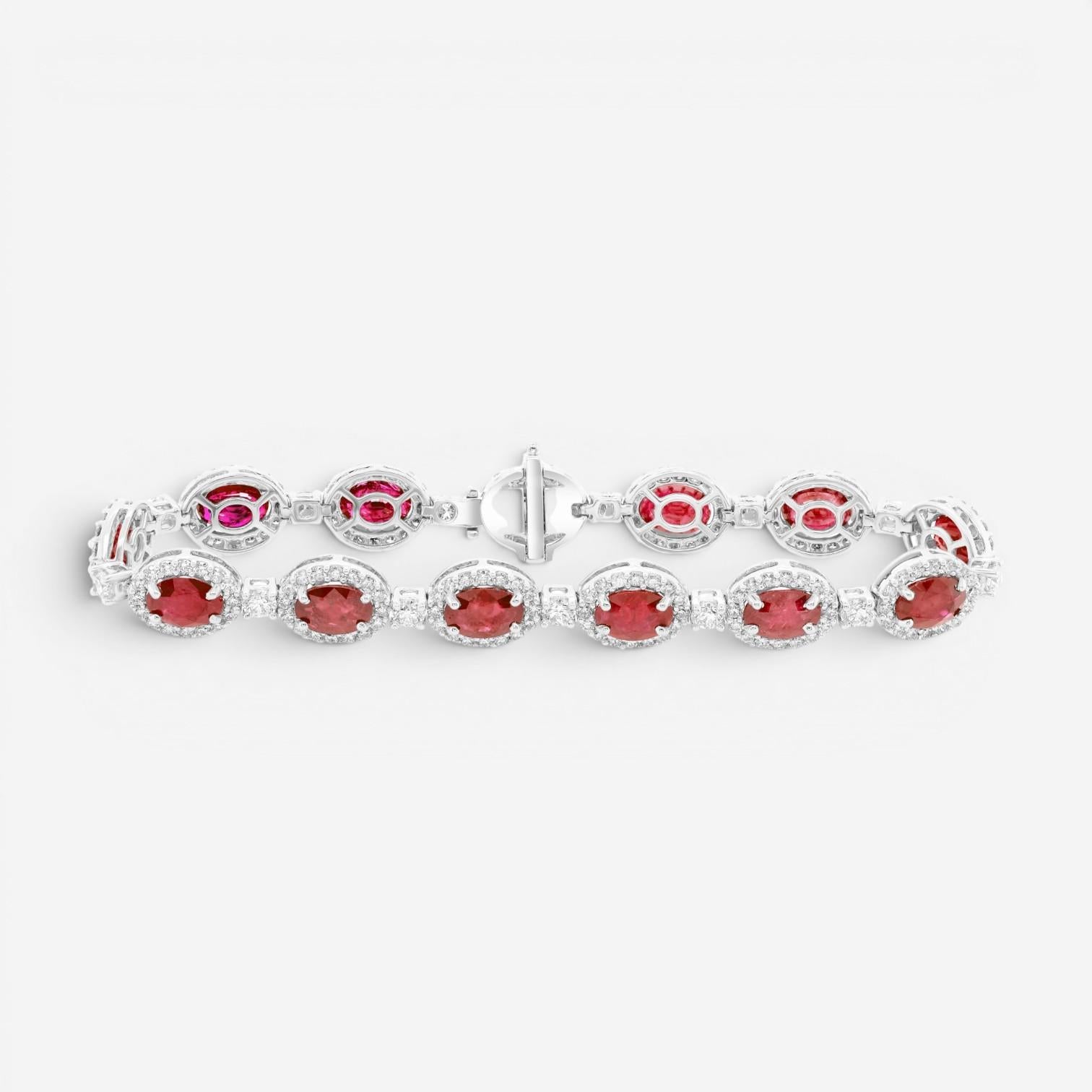 Diana M. Jewels 18K White Gold Ruby & Diamond Link Bracelet DBR2830