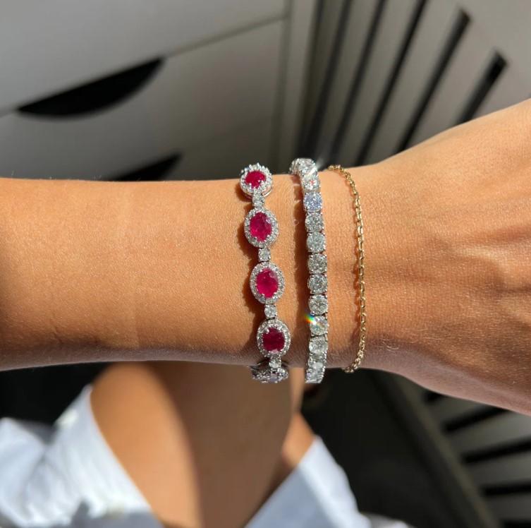 Diana M. Jewels 18K White Gold Ruby & Diamond Link Bracelet DBR2830 — view 2