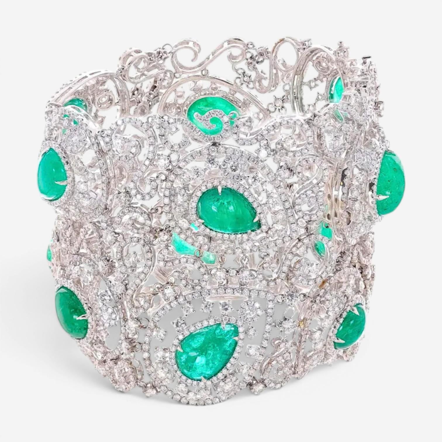 Diana M. Jewels 18K White Gold Emerald & Diamond Multi-Strand Bracelet LB1171-1
