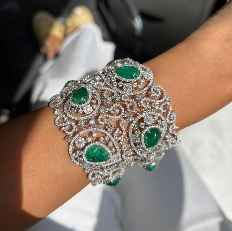 Diana M. Jewels 18K White Gold Emerald & Diamond Multi-Strand Bracelet LB1171-1 — view 2