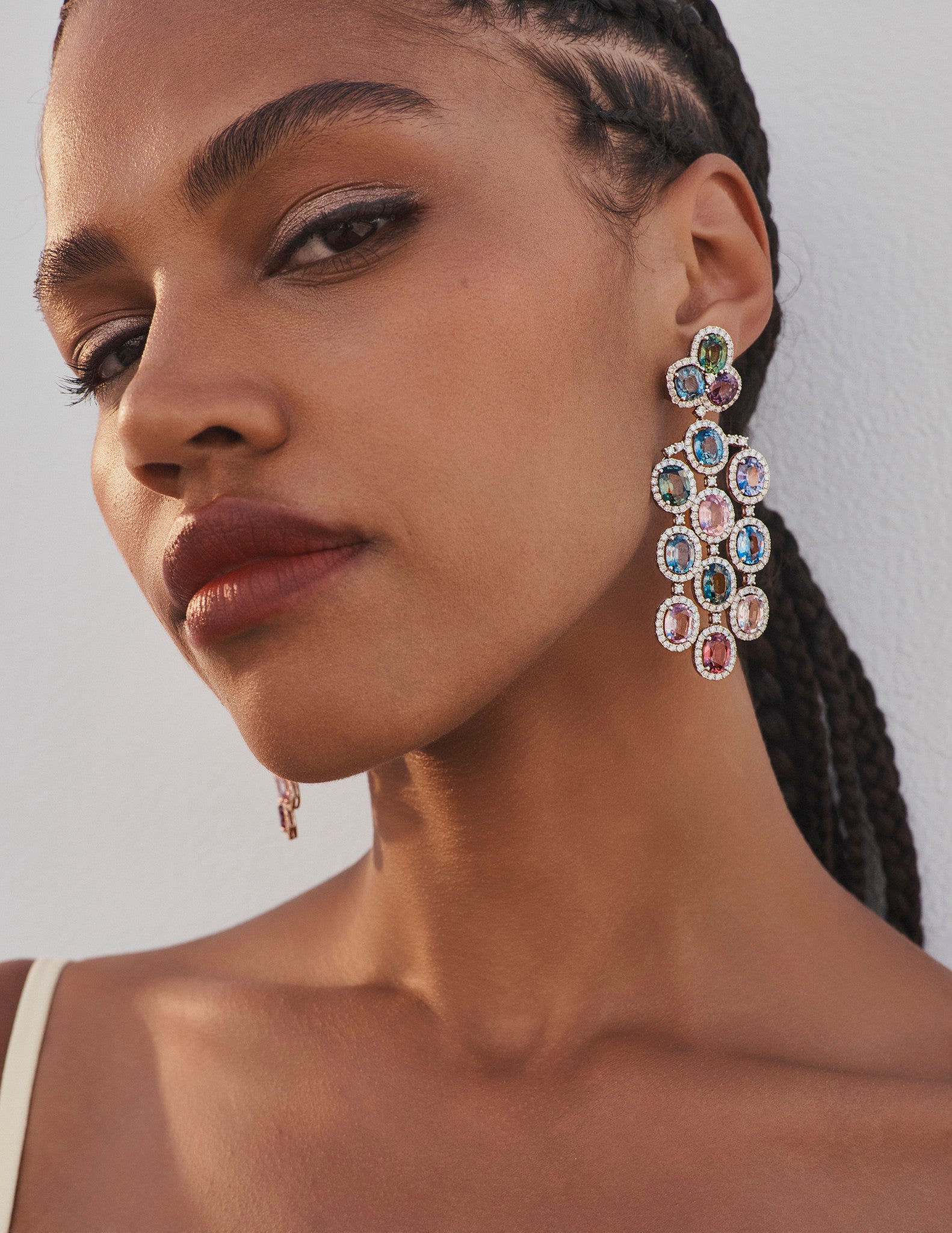 Diana M. Jewels 18K White Gold Sapphire & Diamond Chandelier Earrings CSE242 — view 2