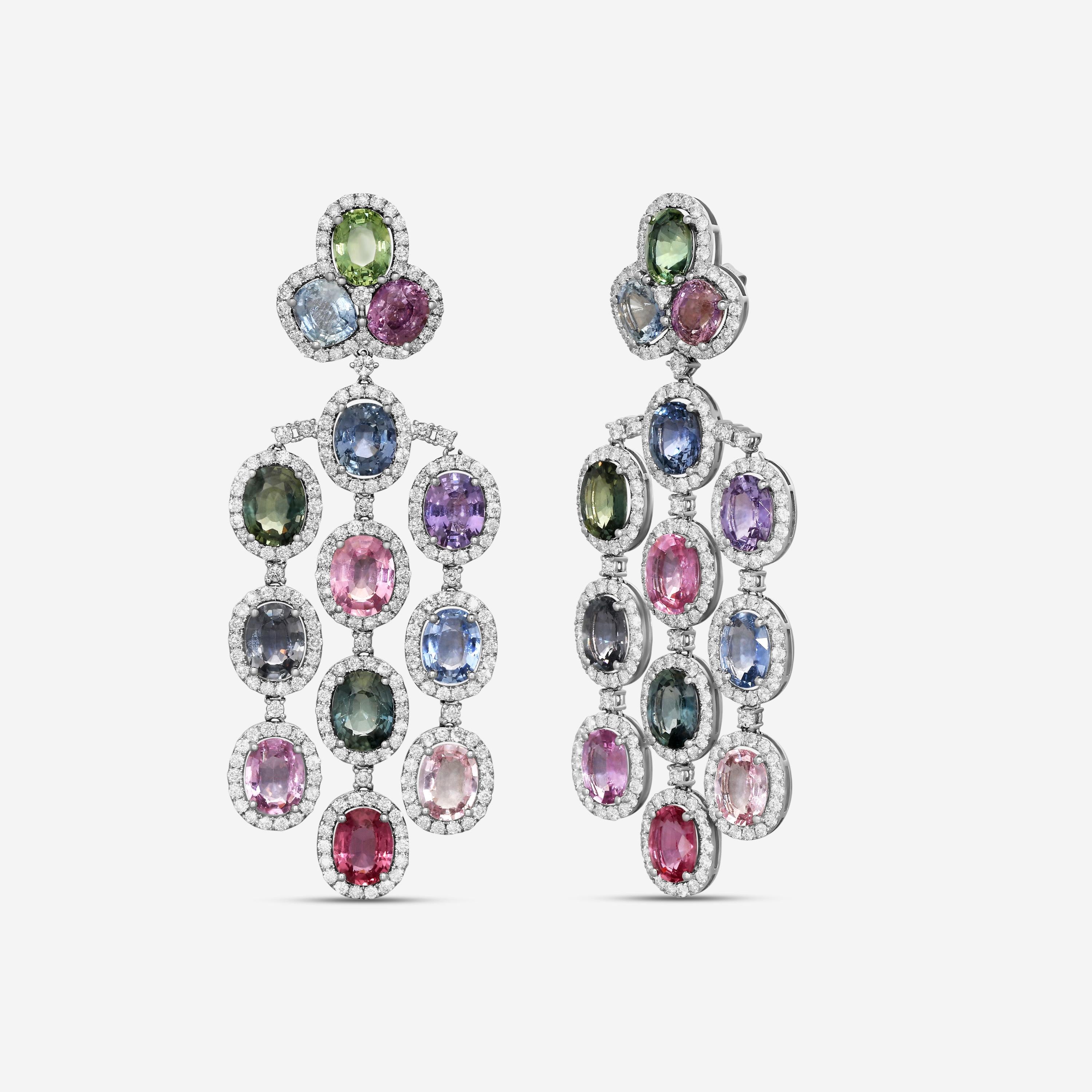 Diana M. Jewels 18K White Gold Sapphire & Diamond Chandelier Earrings CSE242 — view 4
