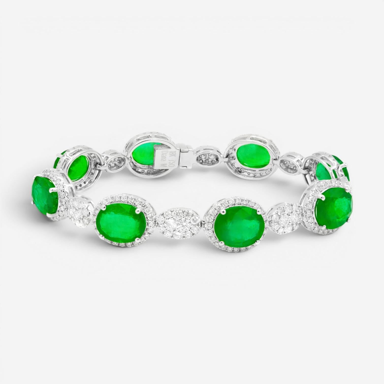 Diana M. Jewels 18K White Gold Emerald & Diamond Link Bracelet CSB40