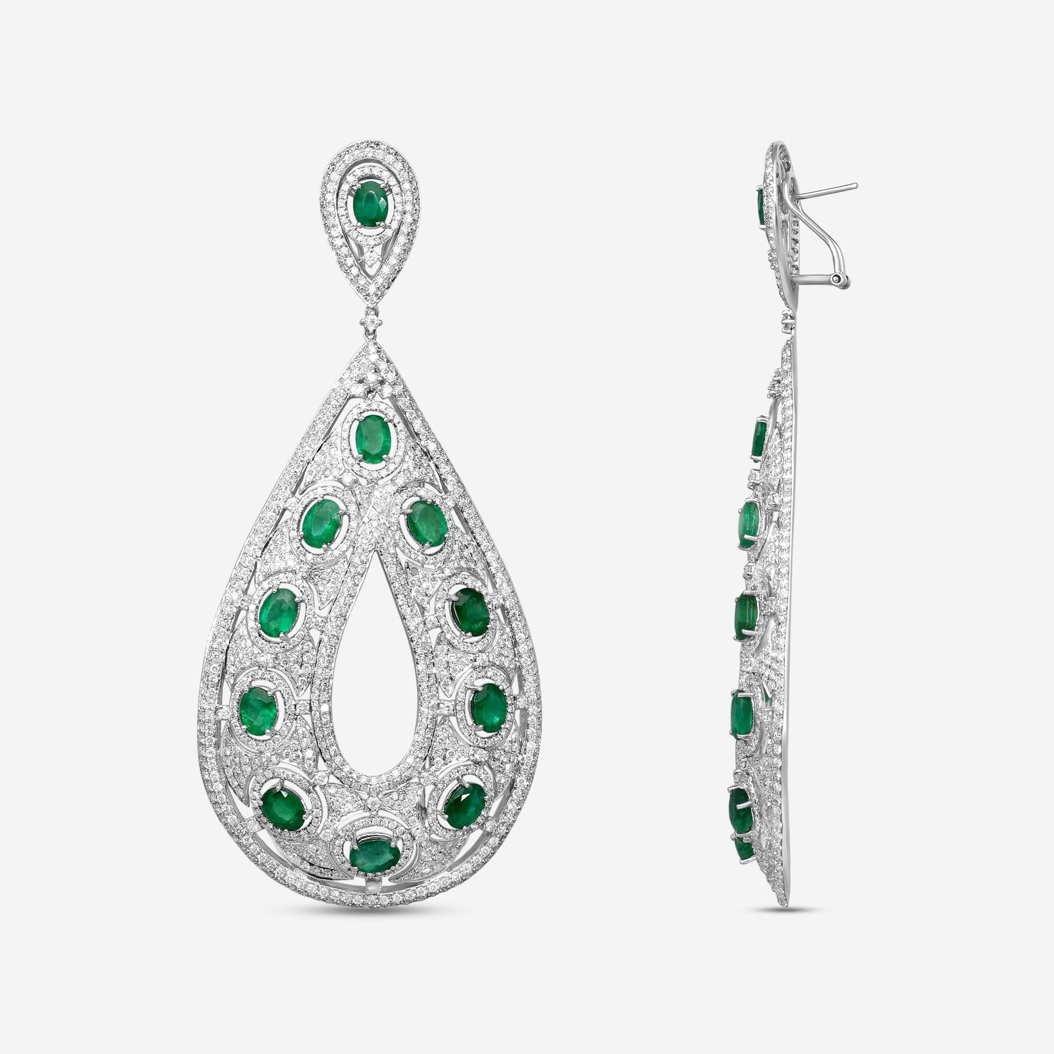 Diana M. Jewels 18K White Gold Emerald & Diamond Teardrop Drop Earrings R14038EM — view 3