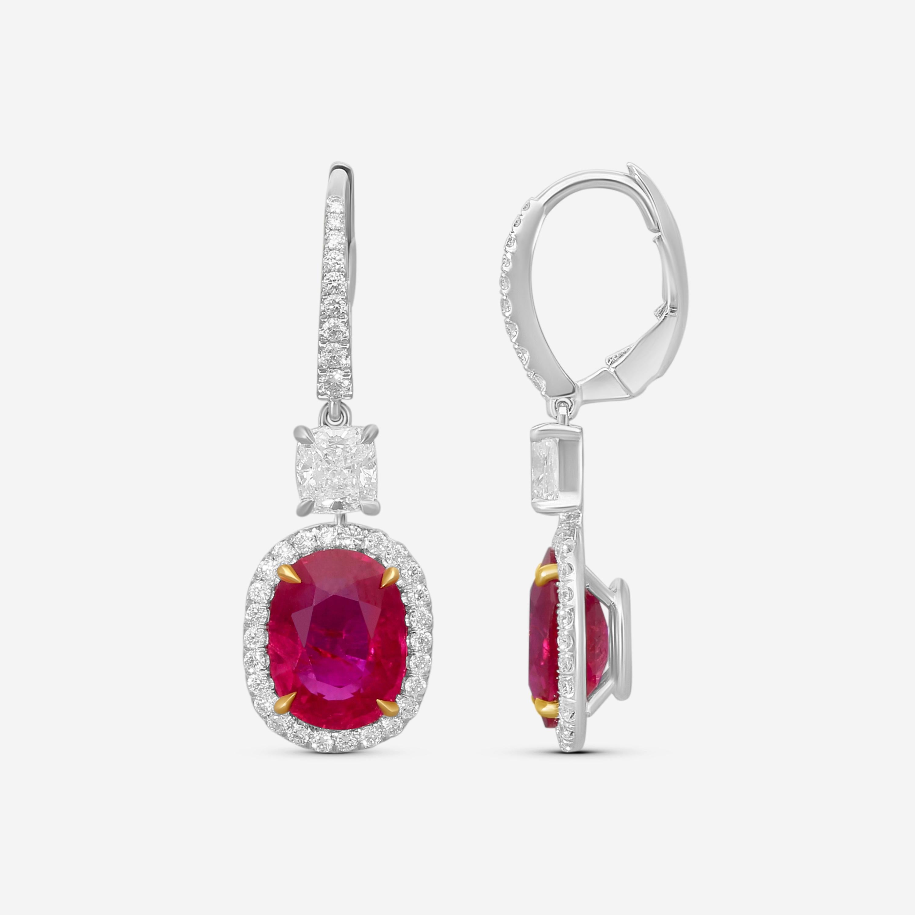 Diana M. Jewels 18K White Gold Ruby & Diamond Drop Earrings CSE260 — view 3