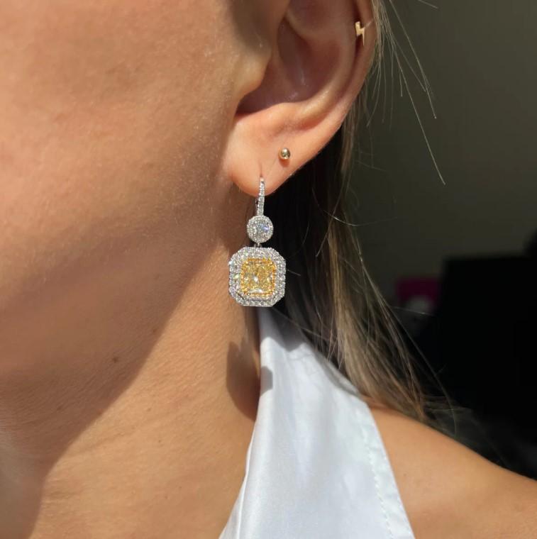Diana M. Jewels 18K Yellow Gold Diamond Double Drop Earrings DEA2055 — view 2