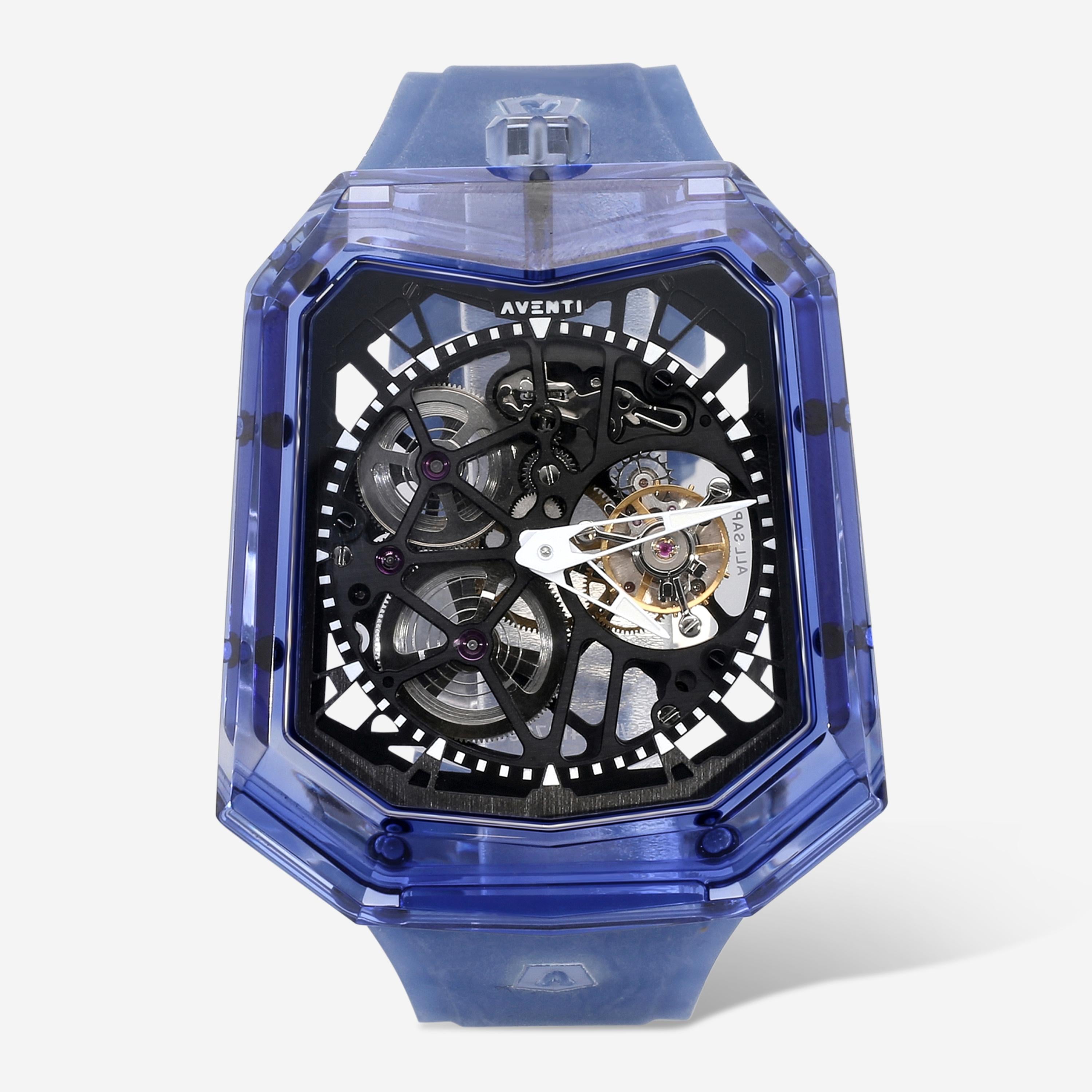 Aventi Royal Blue Sapphire Crystal Tourbillon Manual Wind Men's Watch A11-02