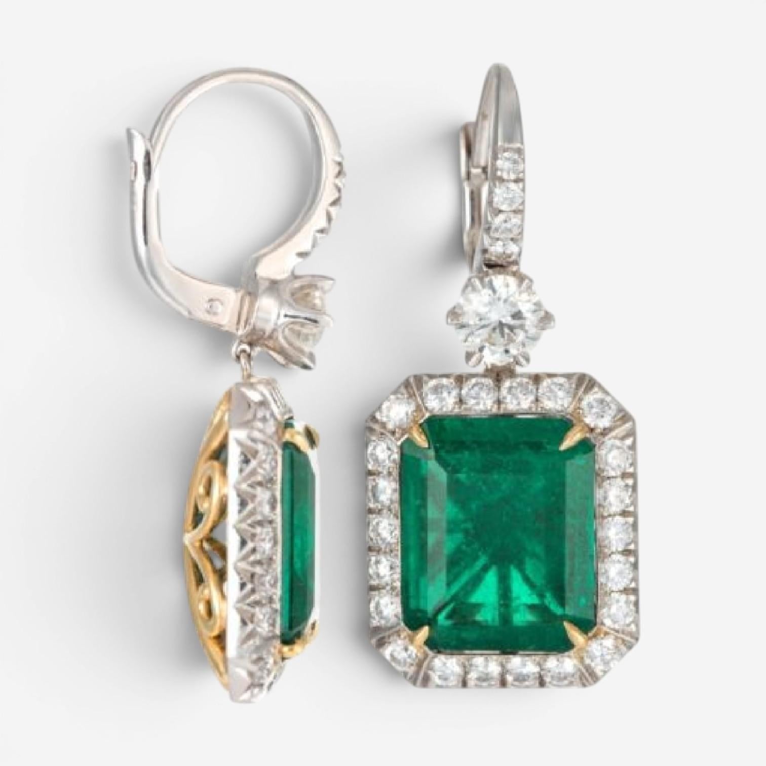 Diana M. Jewels 18K White & Yellow Gold Emerald & Diamond Drop Earrings CSE273