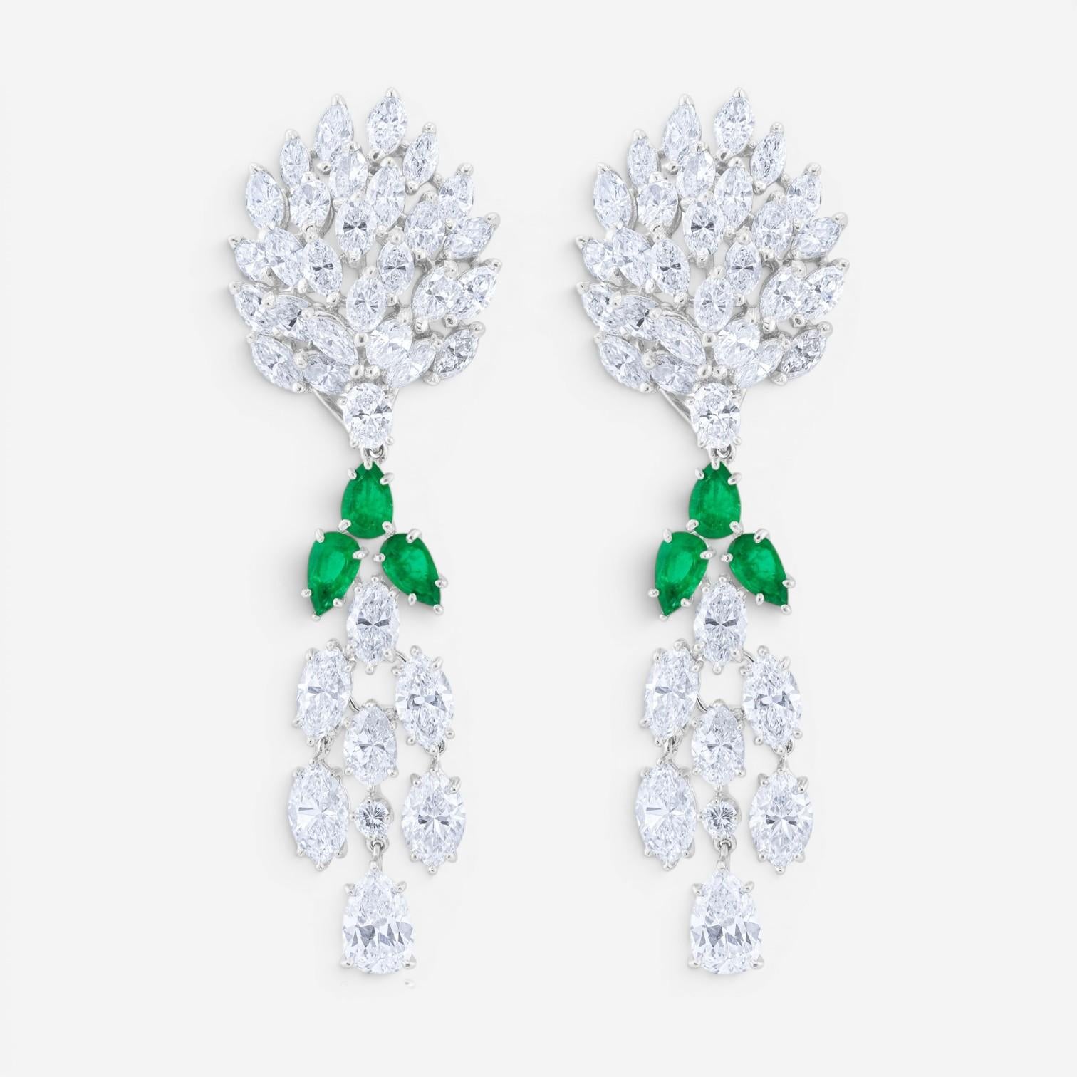 Diana M. Jewels 18K White Gold Emerald & Diamond Chandelier Earrings DEA2419