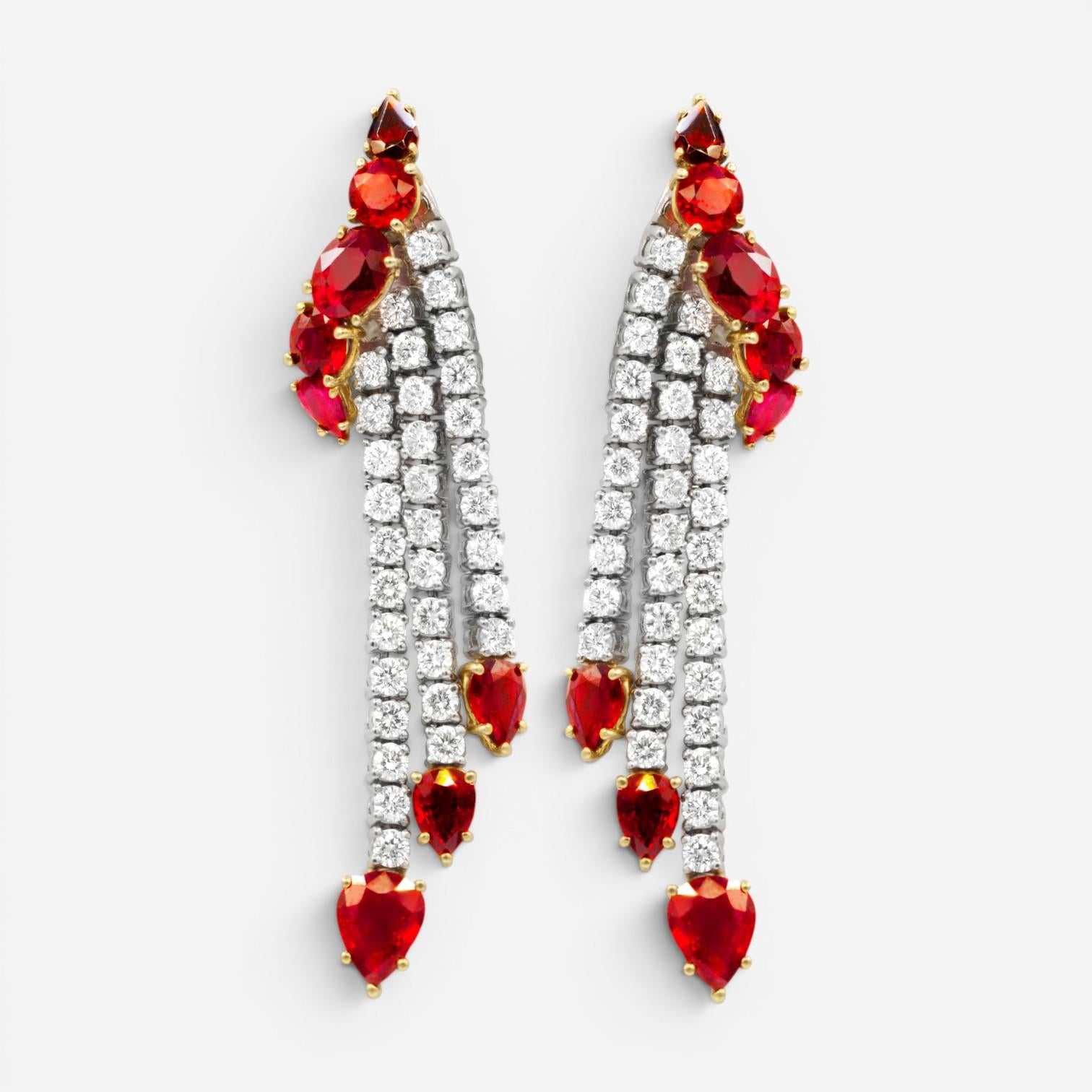 Diana M. Jewels Platinum & 18K Yellow Gold Ruby Diamond Chandelier Earrings CSE204