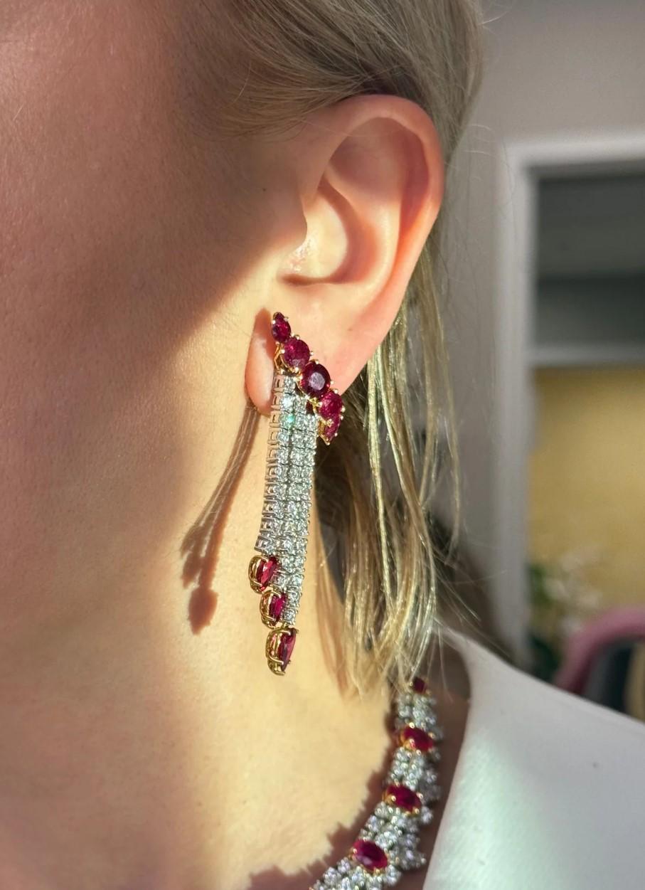 Diana M. Jewels Platinum & 18K Yellow Gold Ruby Diamond Chandelier Earrings CSE204 — view 2