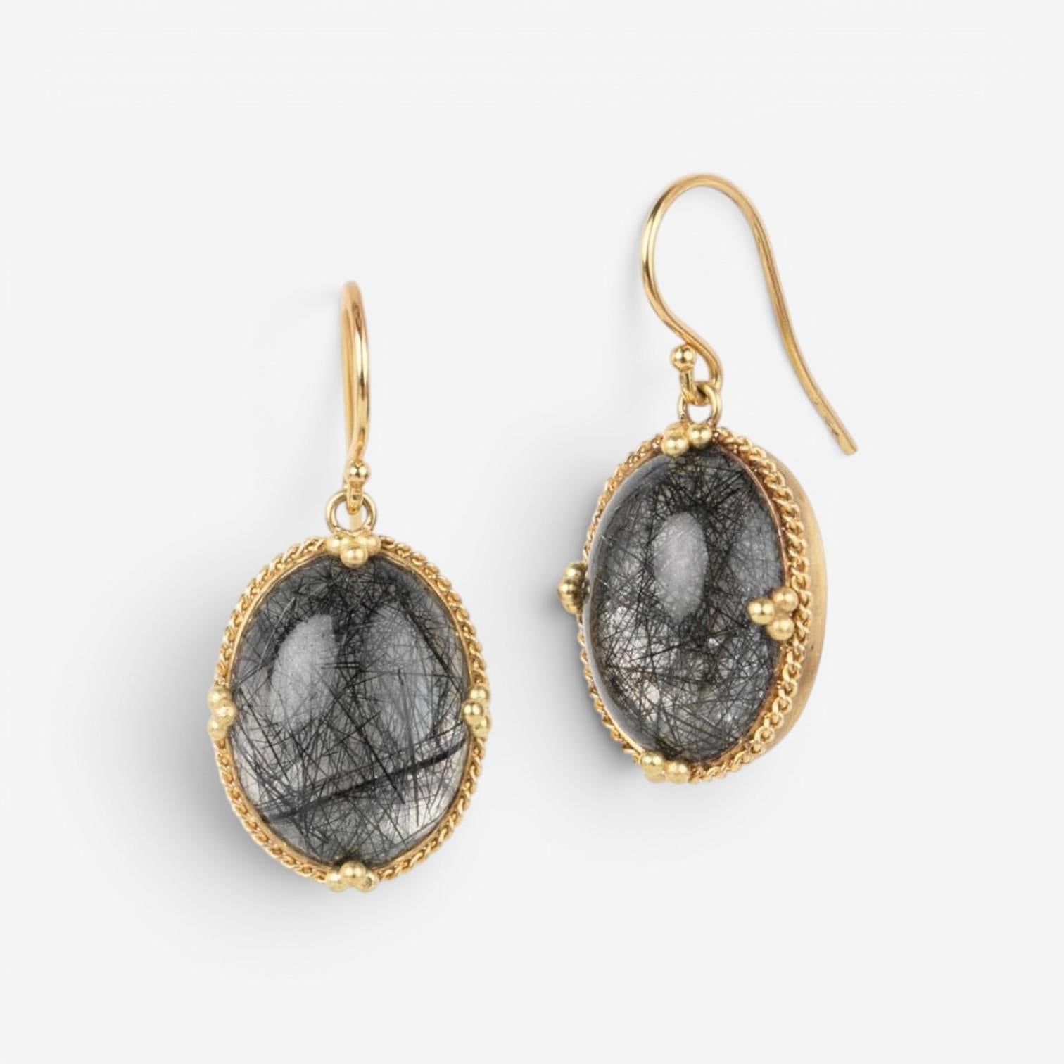 Amáli One of a Kind 18K Yellow Gold Black Tourmalated Quartz Drop Earrings E-150