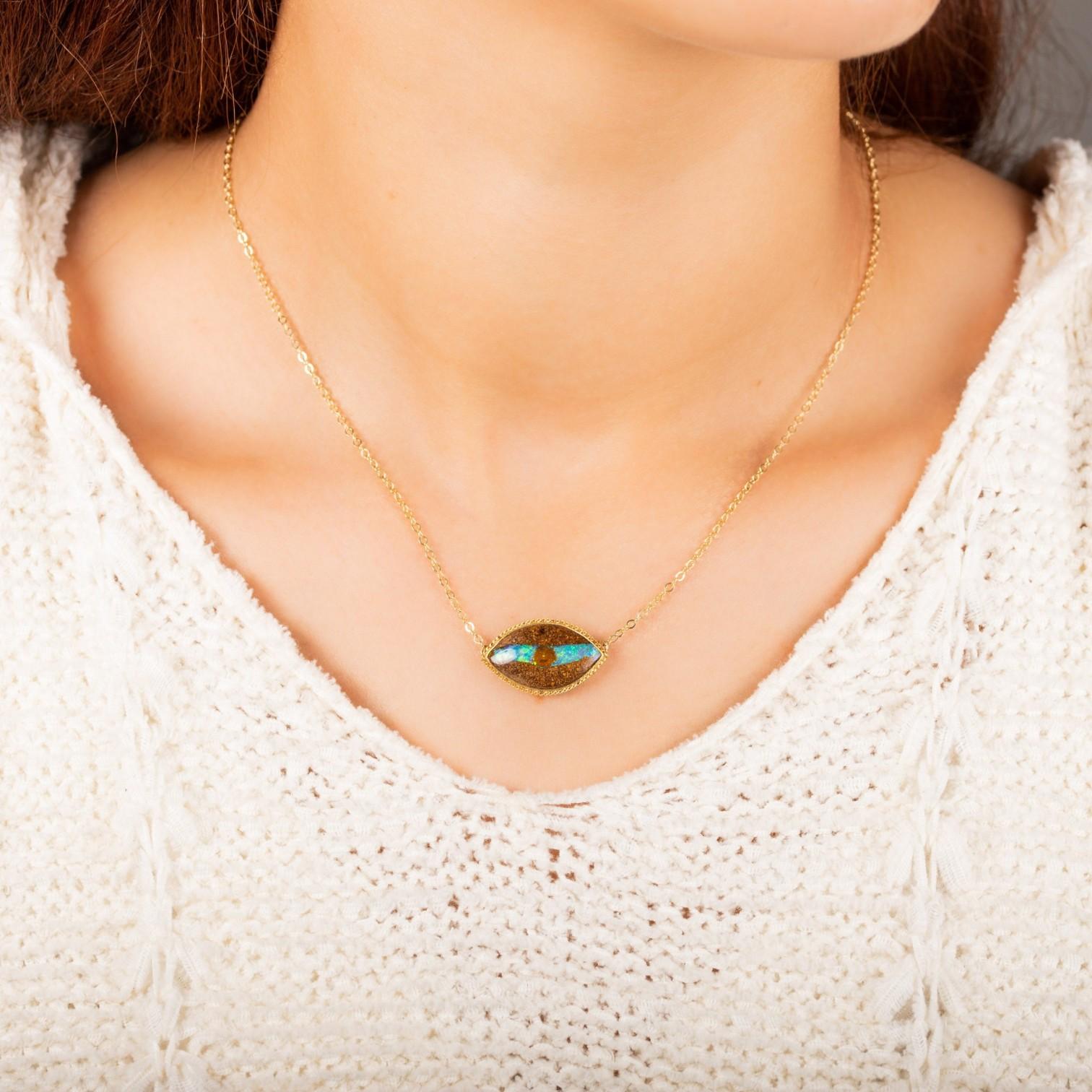 Amáli One of a Kind 18K Yellow Gold Opalized Wood Pendant Necklace N-2977-OPW — view 2