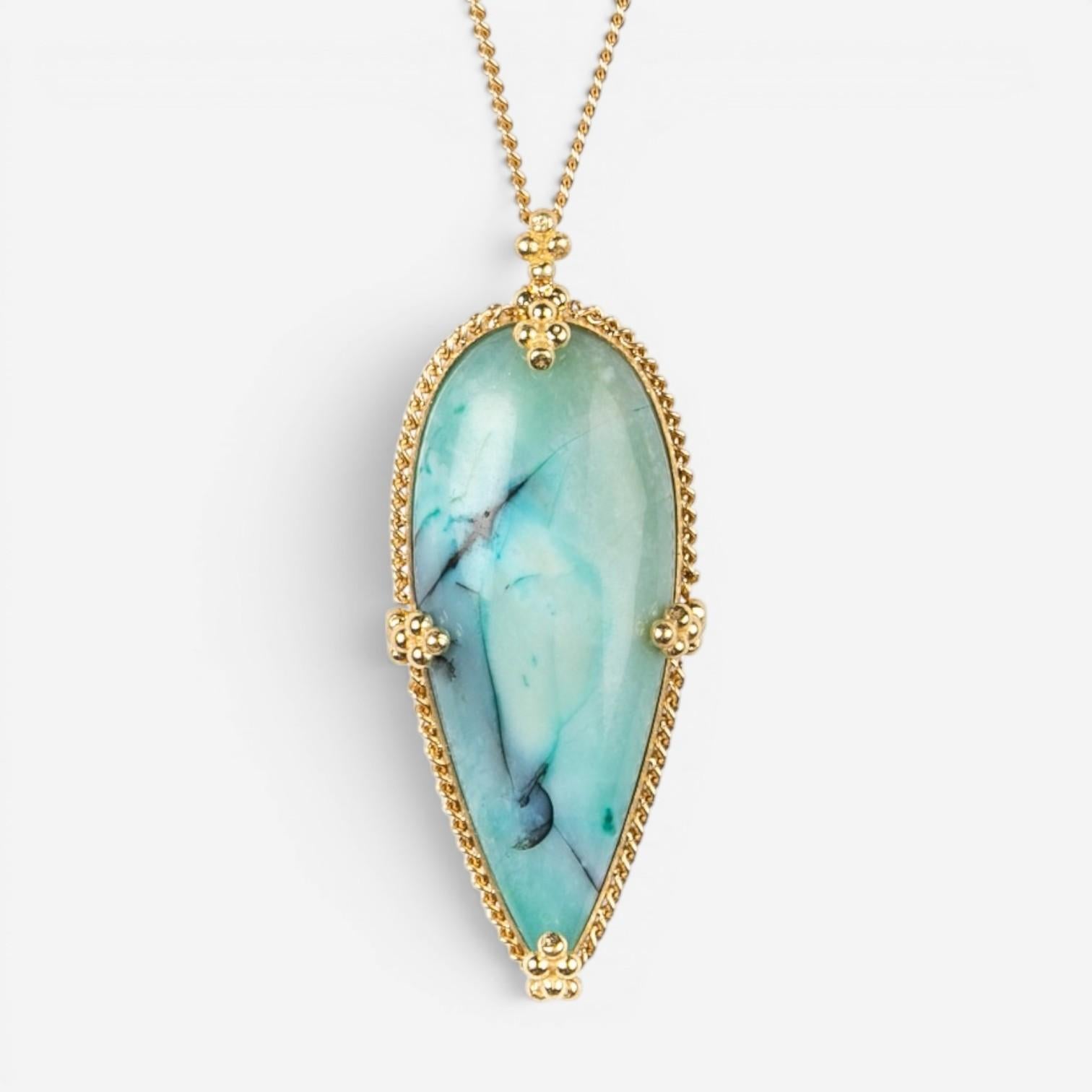 Amáli One of a Kind 18K Yellow Gold Opal Petrified Wood Pendant Necklace N-3782