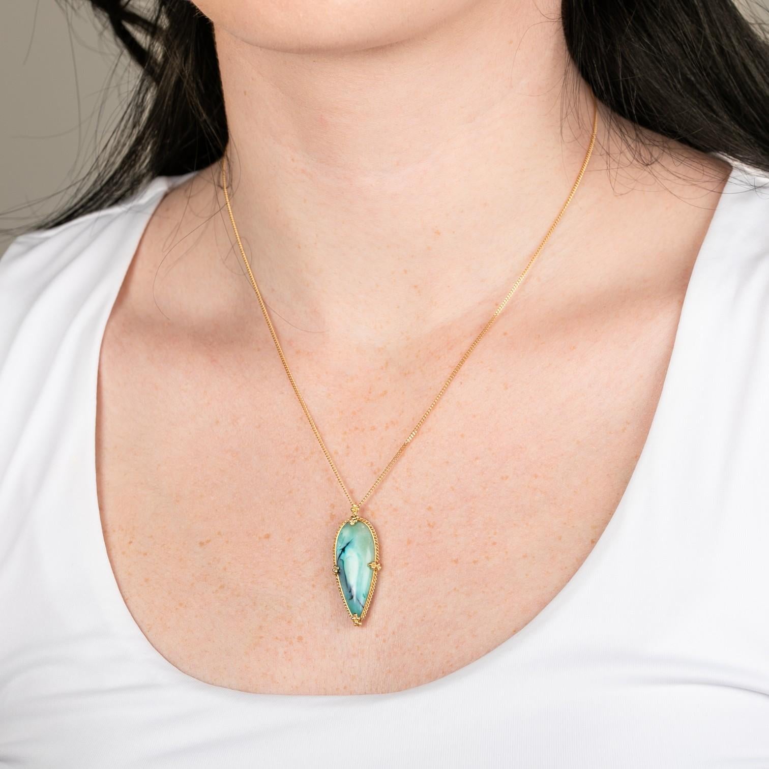 Amáli One of a Kind 18K Yellow Gold Opal Petrified Wood Pendant Necklace N-3782 — view 2