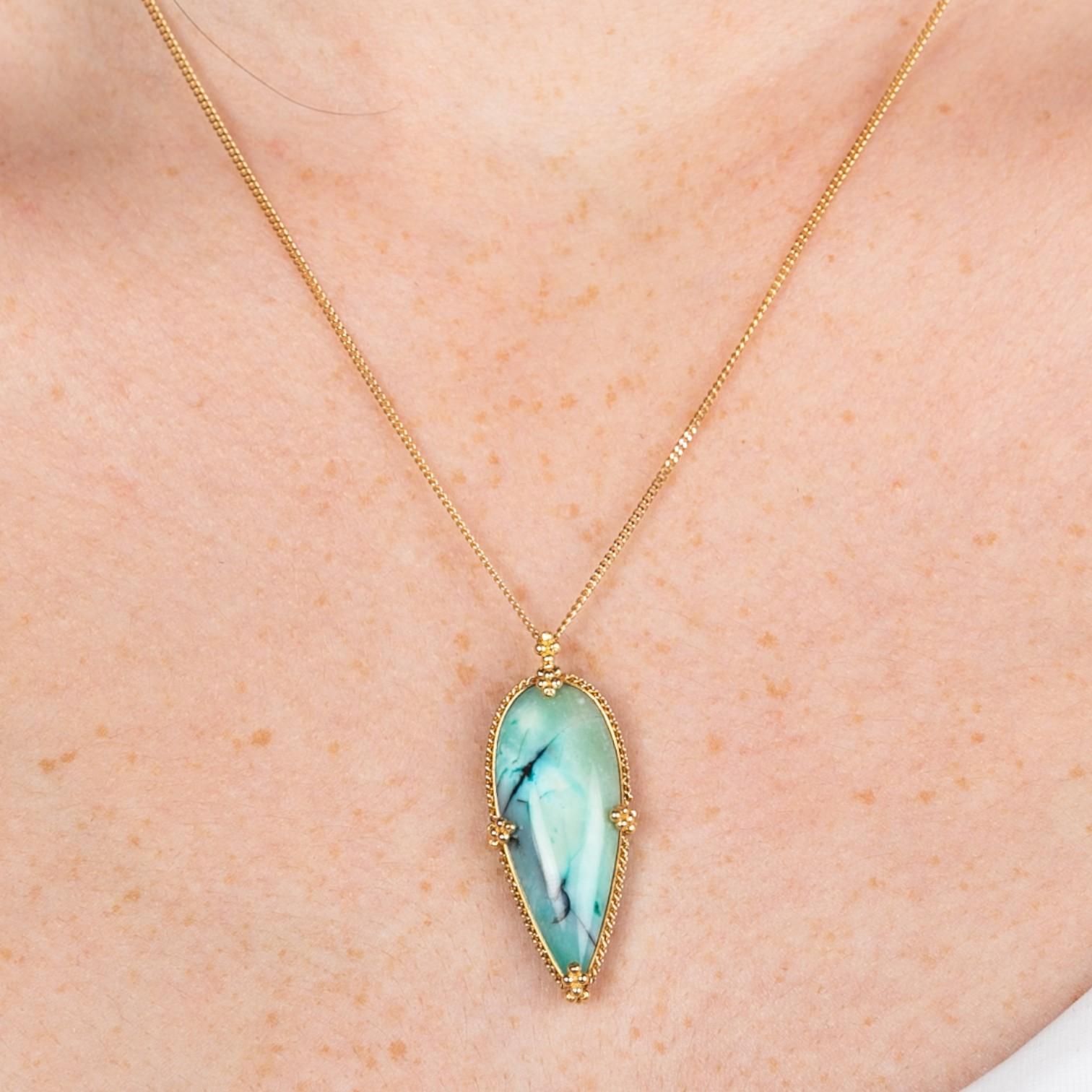 Amáli One of a Kind 18K Yellow Gold Opal Petrified Wood Pendant Necklace N-3782 — view 3