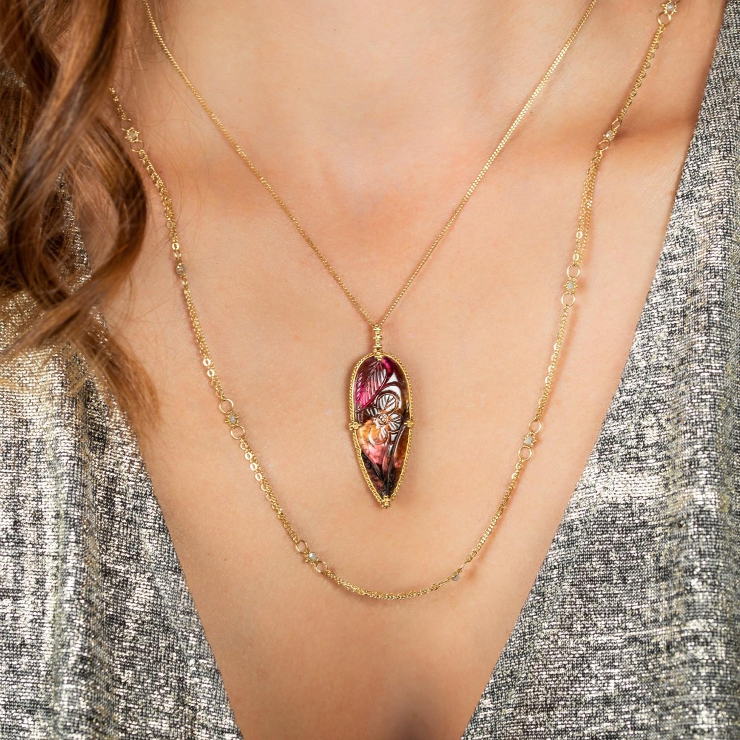 Amáli One of a Kind 18K Yellow Gold Tourmaline Pendant Necklace N-2717-TOUR — view 3