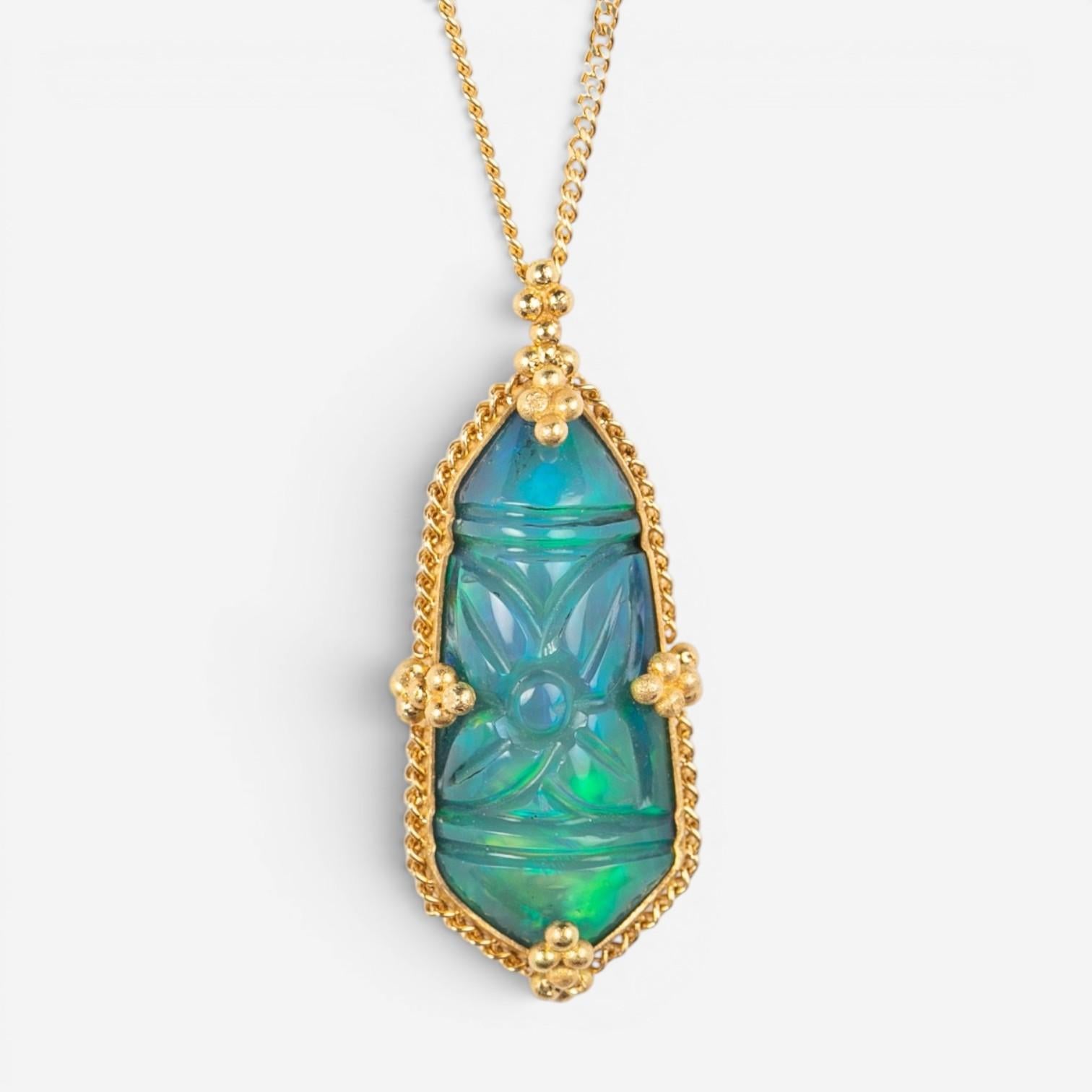 Amáli One of a Kind 18K Yellow Gold Ethiopian Opal Pendant Necklace N-2865-OP