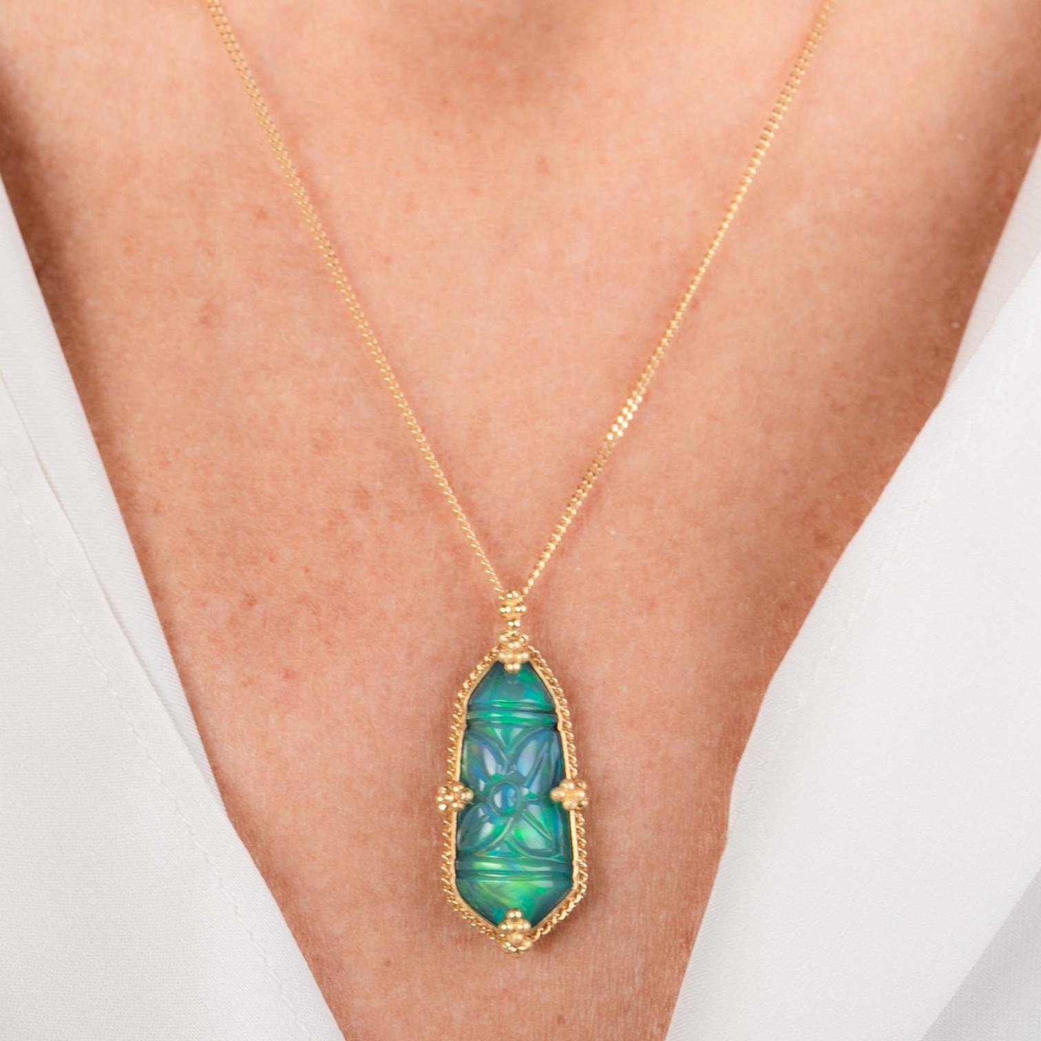 Amáli One of a Kind 18K Yellow Gold Ethiopian Opal Pendant Necklace N-2865-OP — view 2