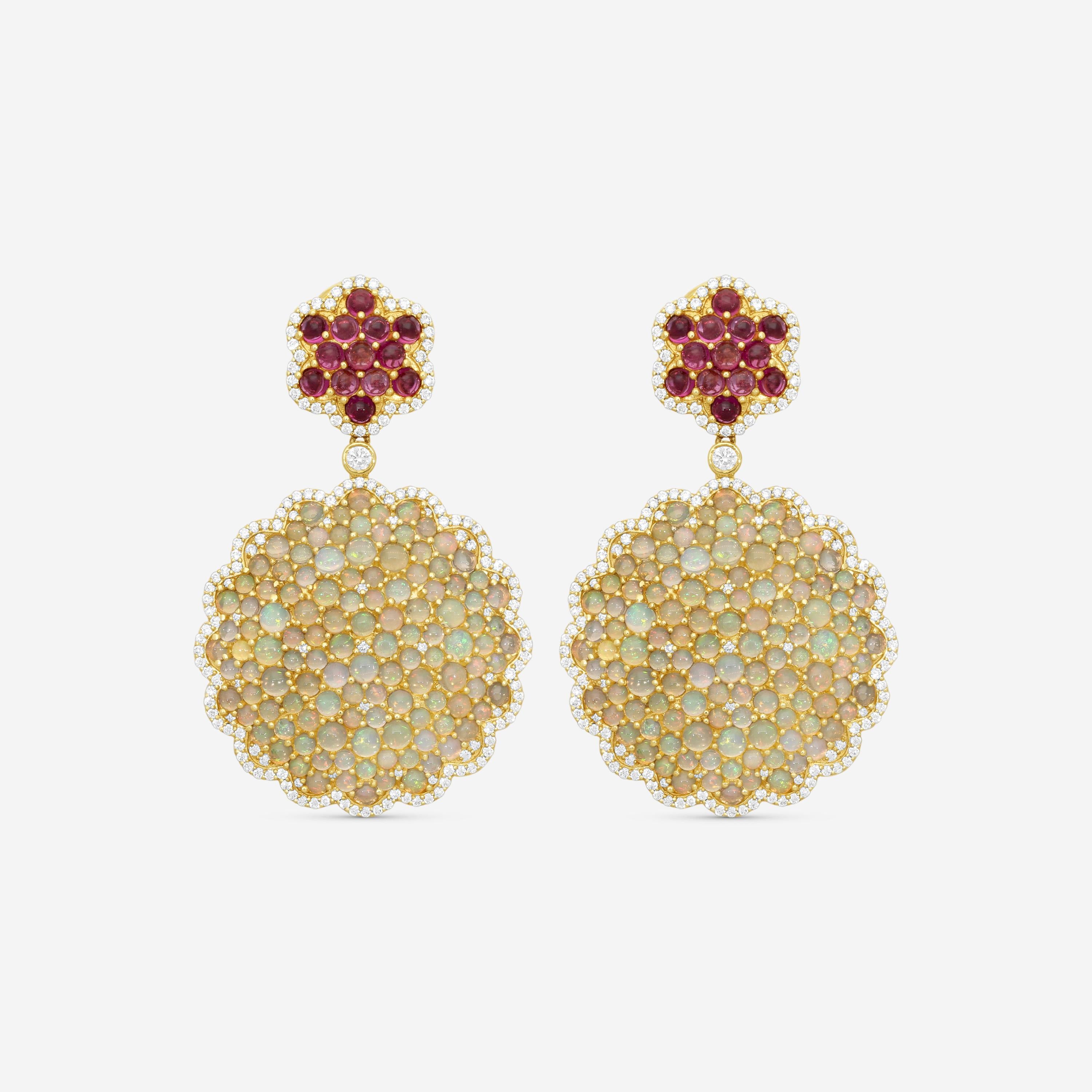 Goshwara G-One 18K Yellow Gold Opal, Rubellite & Diamond Earrings JE0355-OP-RB