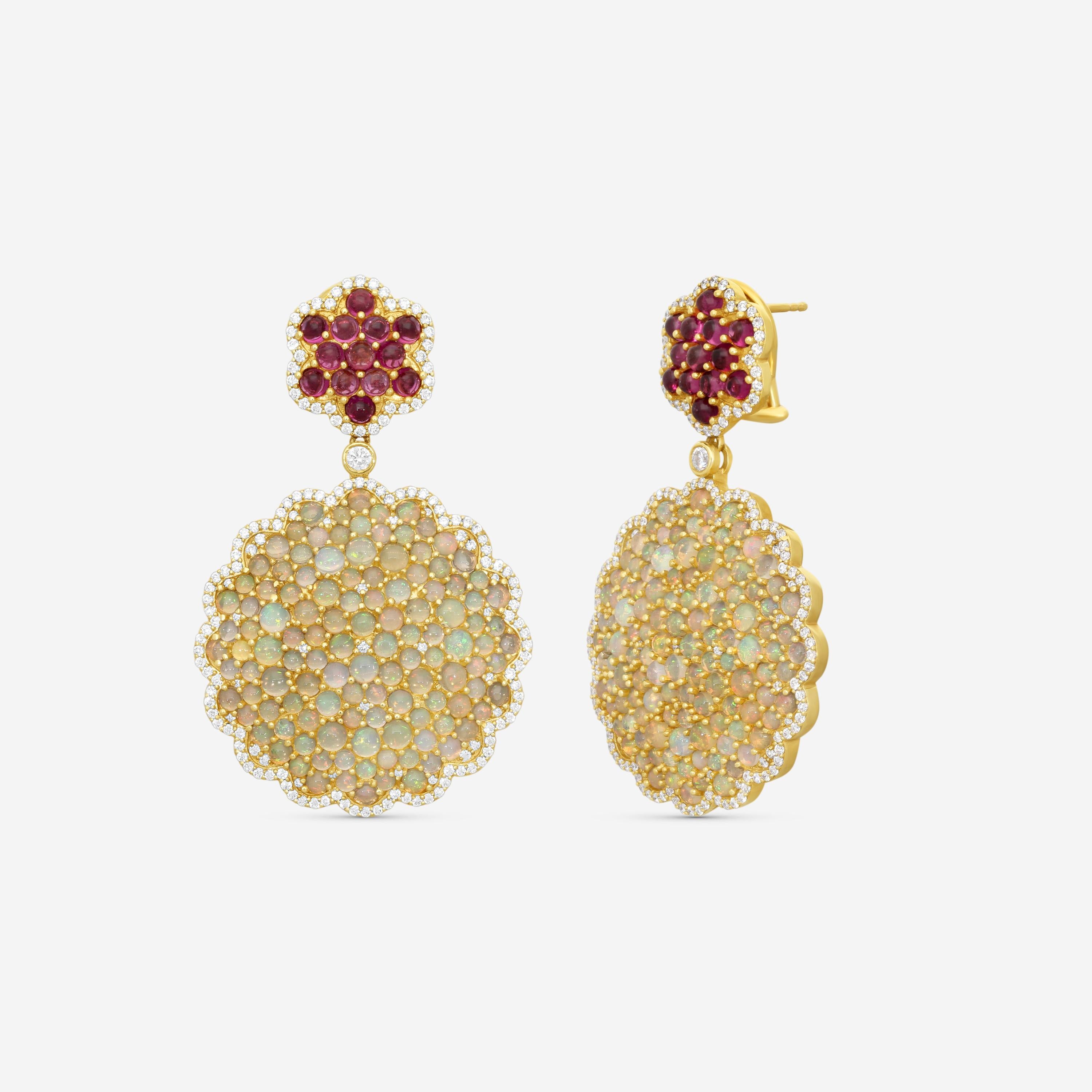 Goshwara G-One 18K Yellow Gold Opal, Rubellite & Diamond Earrings JE0355-OP-RB — view 2