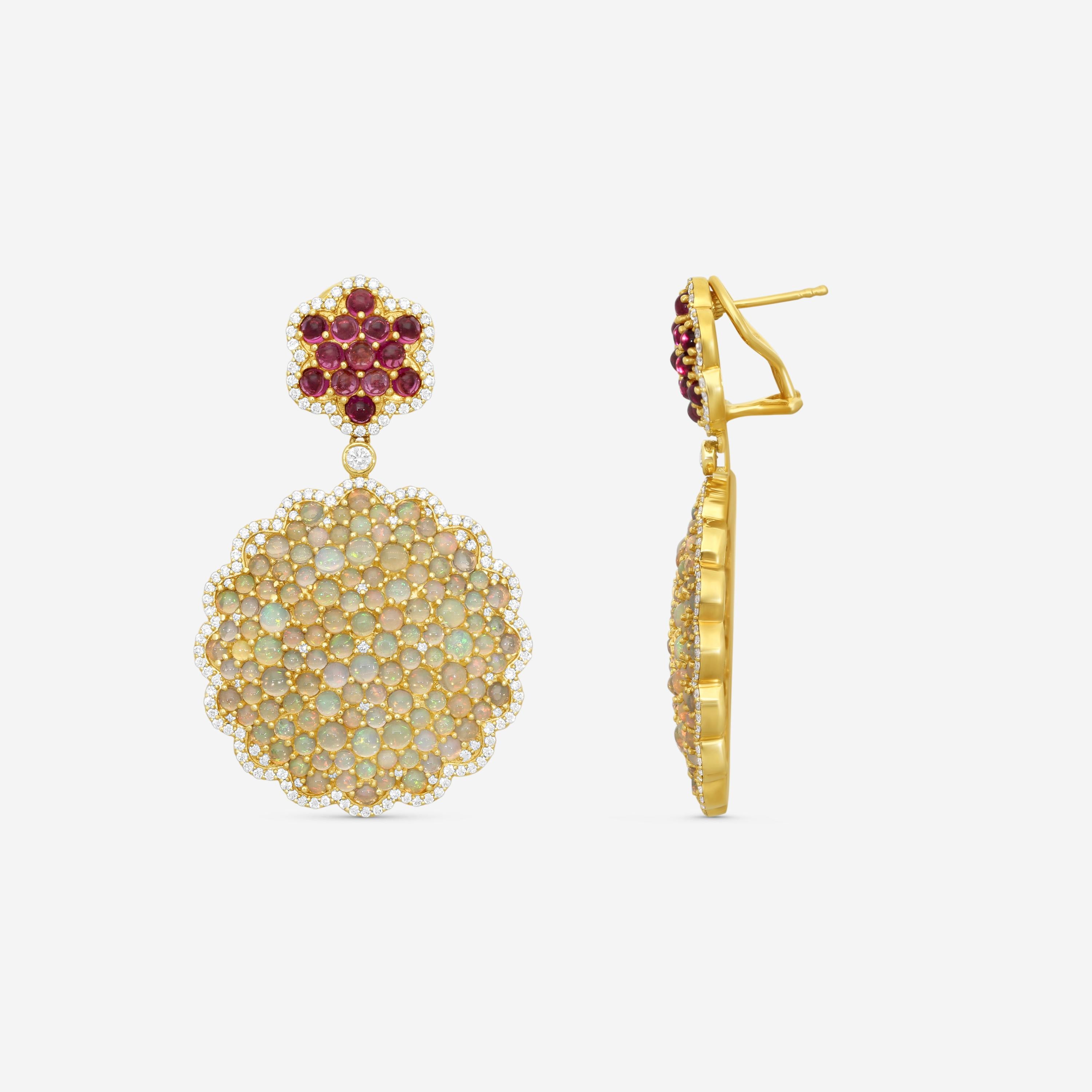 Goshwara G-One 18K Yellow Gold Opal, Rubellite & Diamond Earrings JE0355-OP-RB — view 3