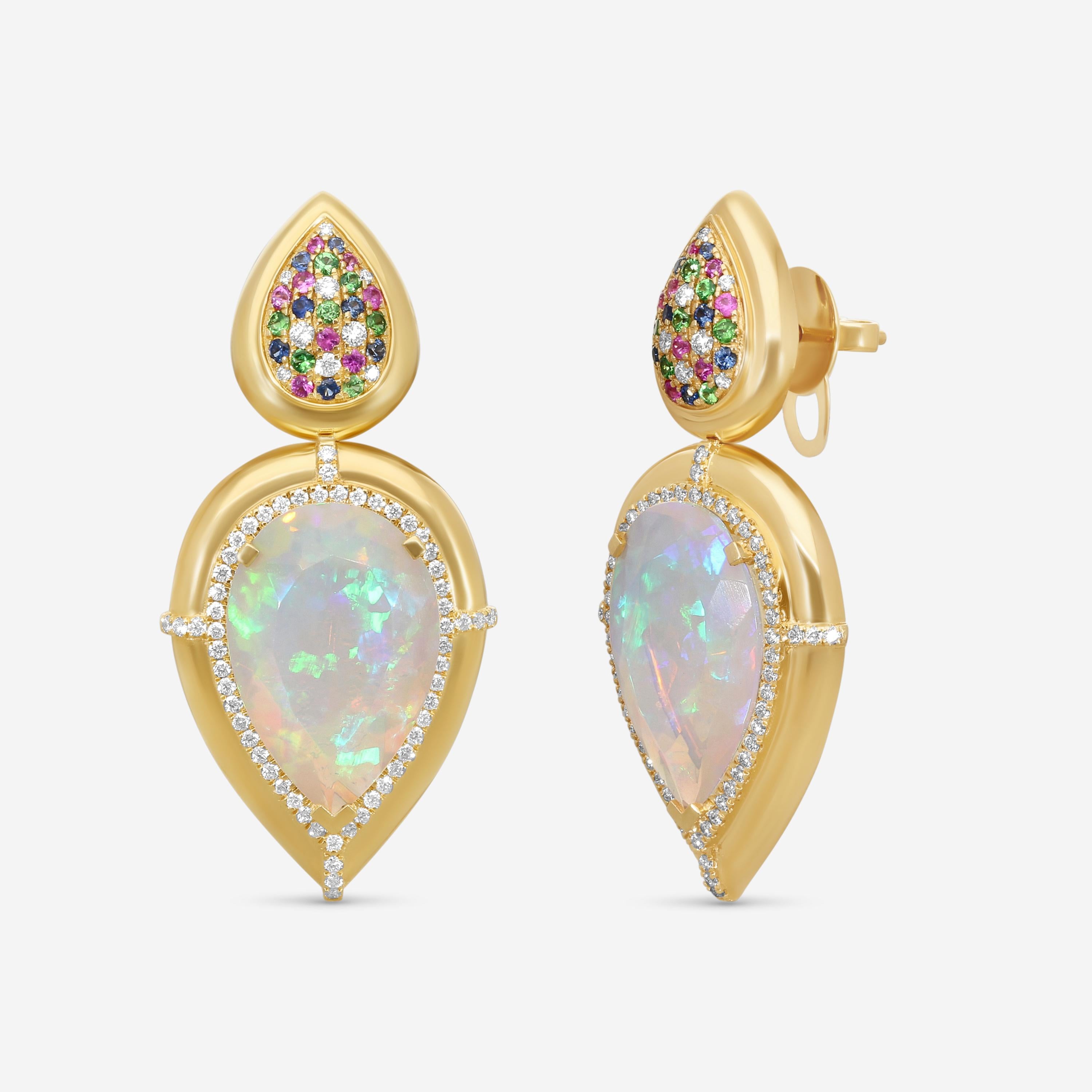 Goshwara G-One 18K Yellow Gold Opal Multi-Gemstone Earrings JE0615-OPY — view 2