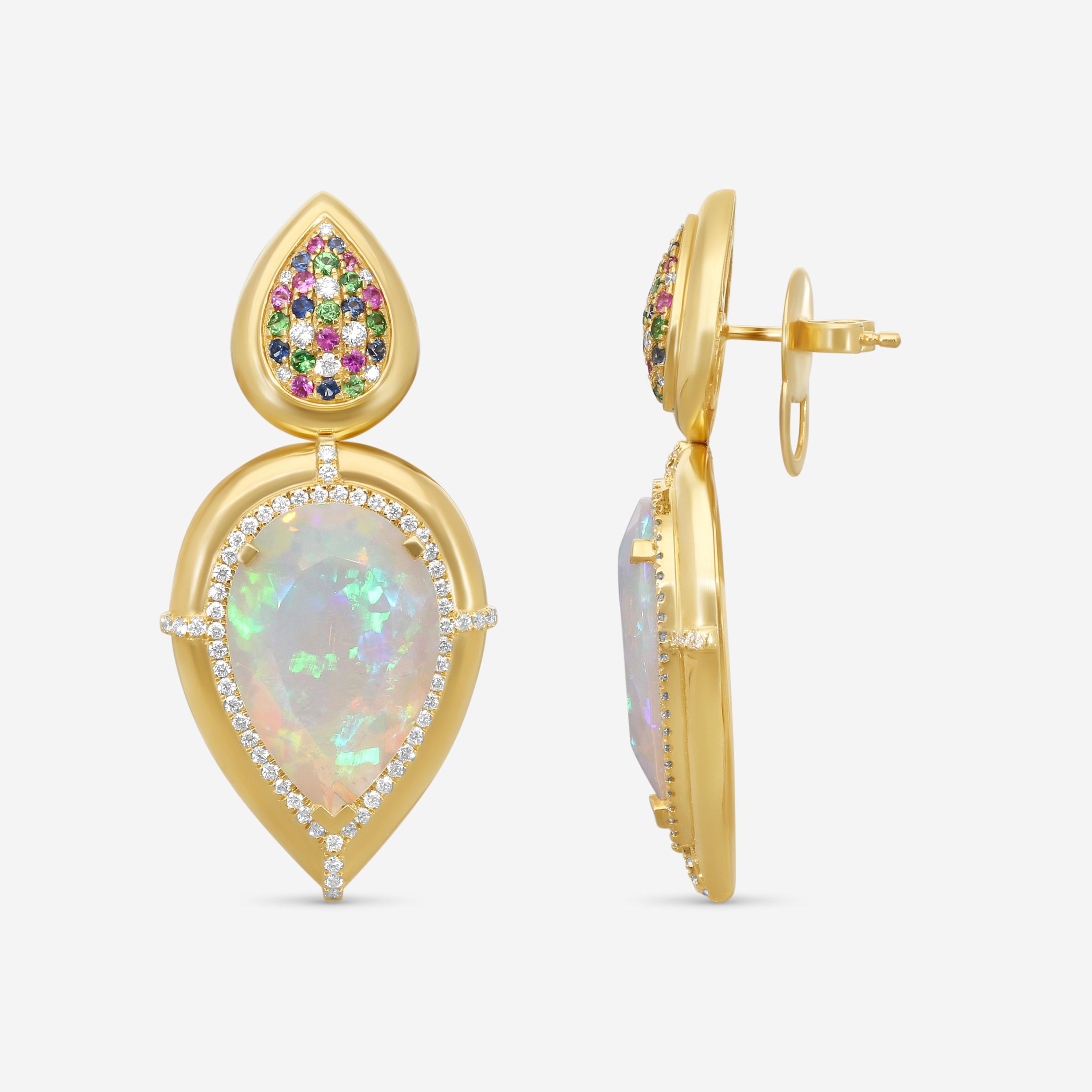 Goshwara G-One 18K Yellow Gold Opal Multi-Gemstone Earrings JE0615-OPY — view 3