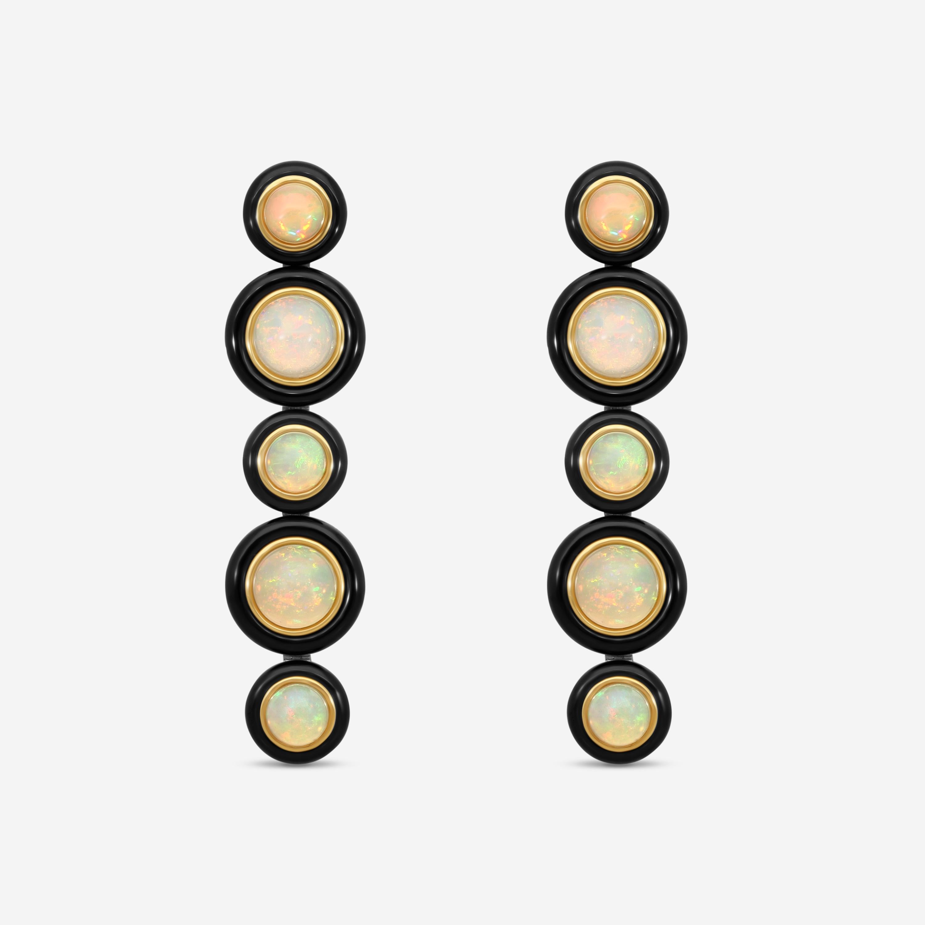 Goshwara G-One 18K Yellow Gold Opal & Onyx Drop Earrings JE0628-OPOXY