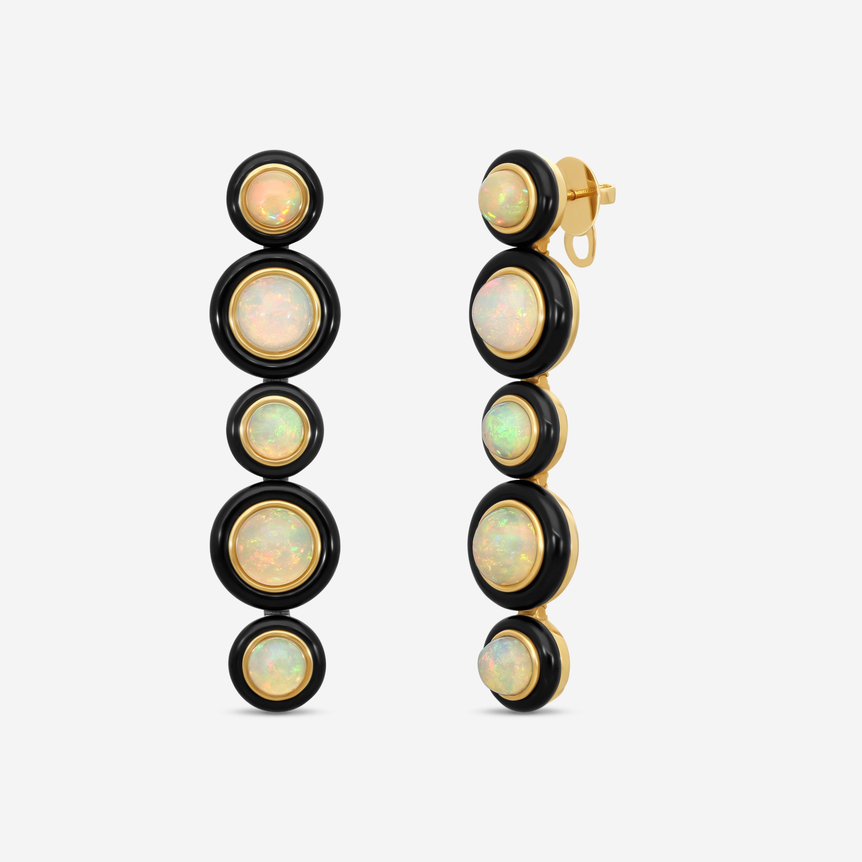 Goshwara G-One 18K Yellow Gold Opal & Onyx Drop Earrings JE0628-OPOXY — view 2