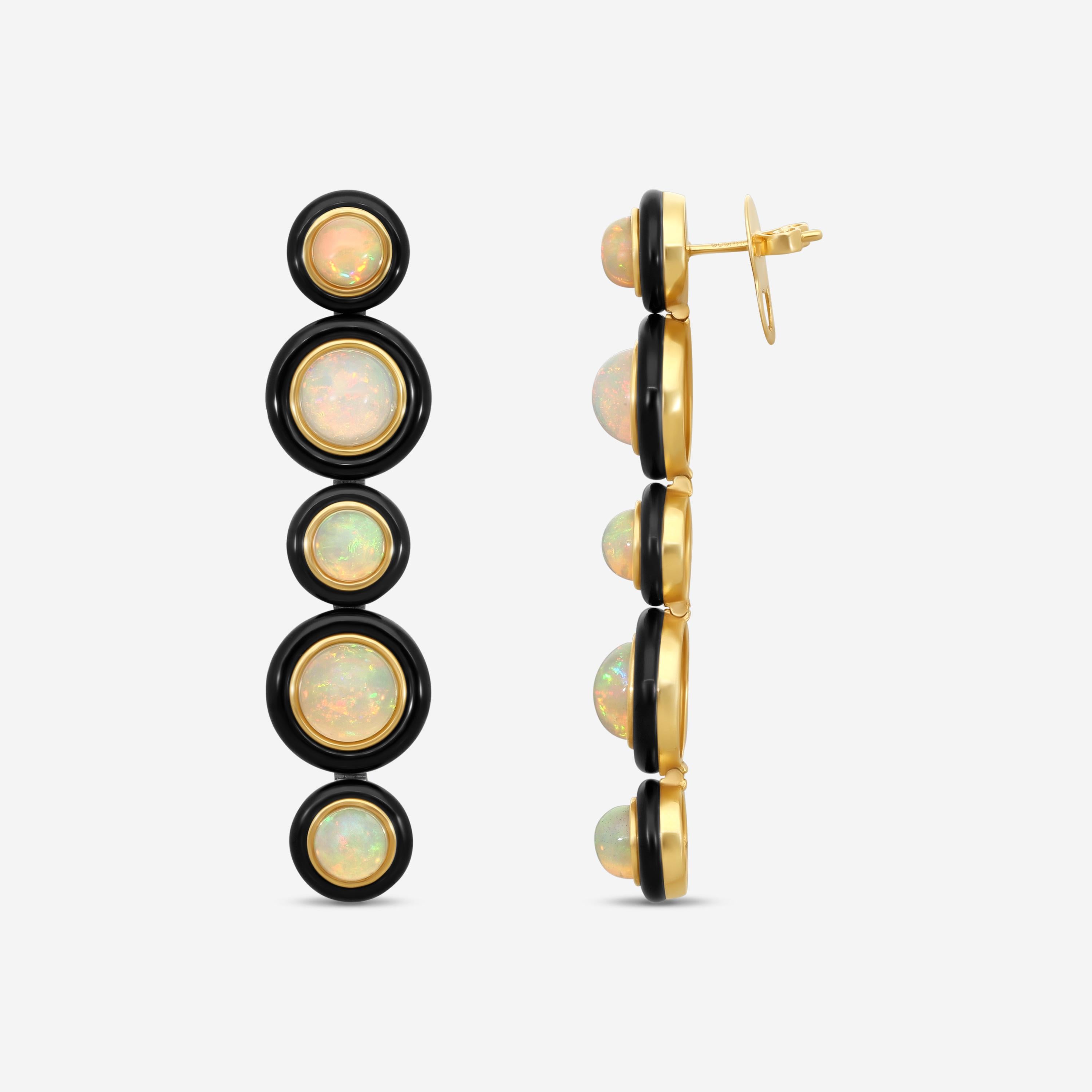 Goshwara G-One 18K Yellow Gold Opal & Onyx Drop Earrings JE0628-OPOXY — view 3