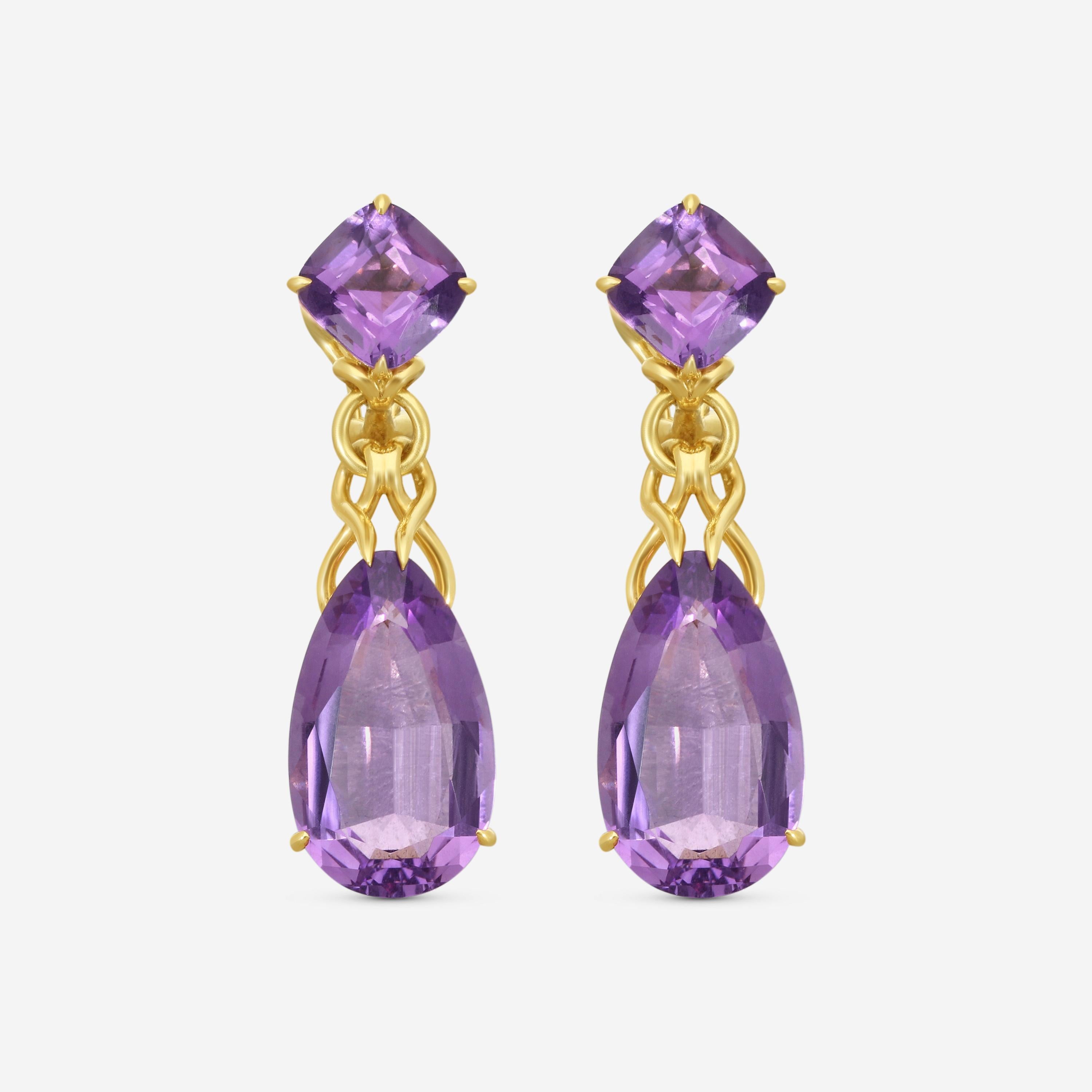 Goshwara G-One 18K Yellow Gold Amethyst Earrings JE0085